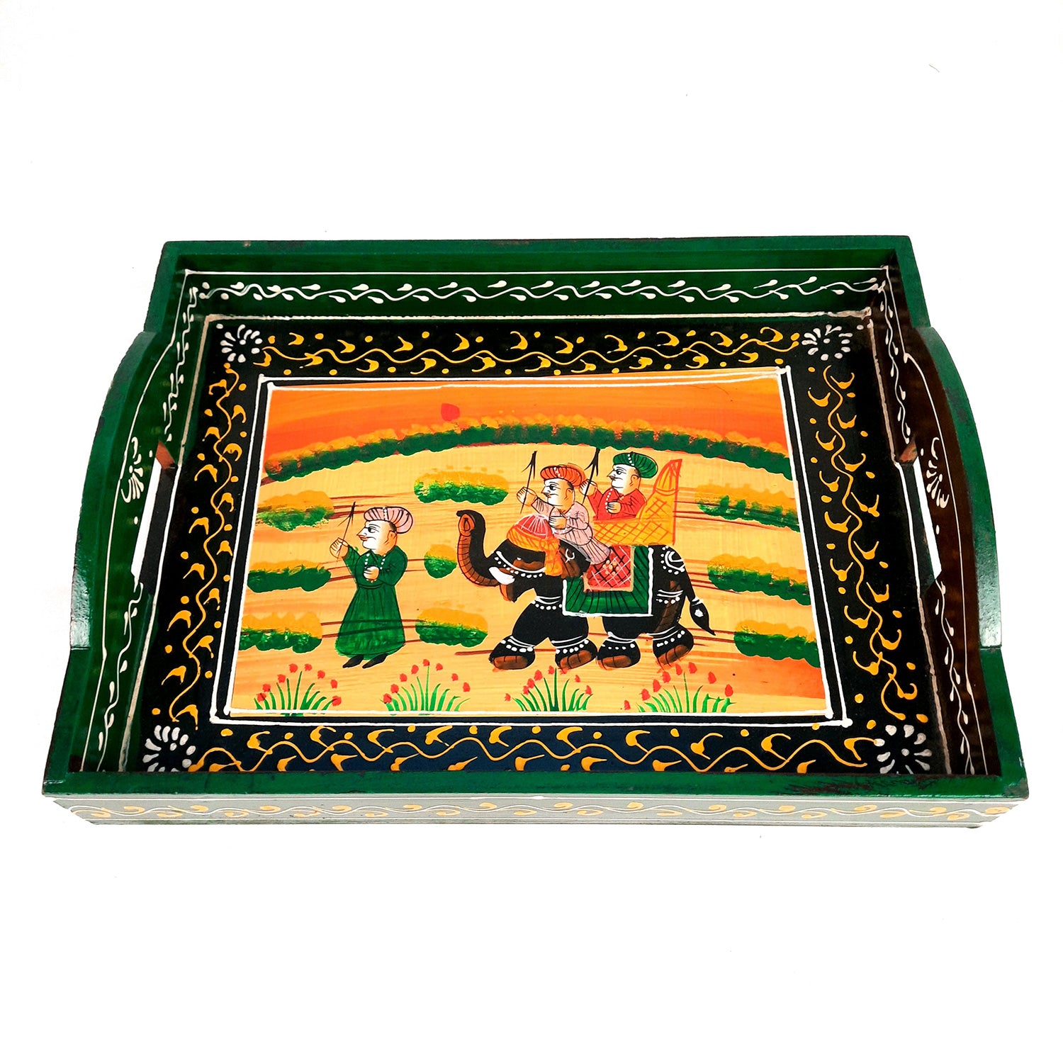 Tray Wooden | Tea & Snacks Serving Platter | Decorative Handcrafted Trays - for Home, Dining Table, Kitchen Decor | Wedding & Housewarming Gift (Pack of 3) - apkamart