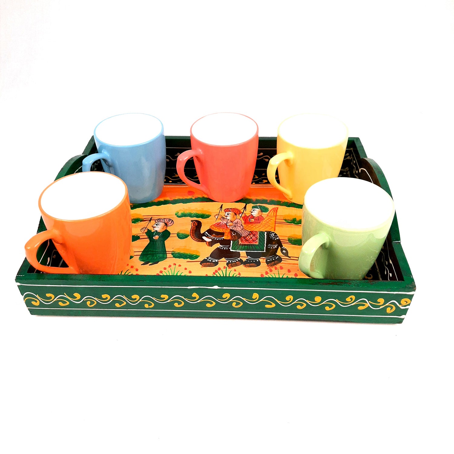 Tray Wooden | Tea & Snacks Serving Platter | Decorative Handcrafted Trays - for Home, Dining Table, Kitchen Decor | Wedding & Housewarming Gift (Pack of 3) - apkamart