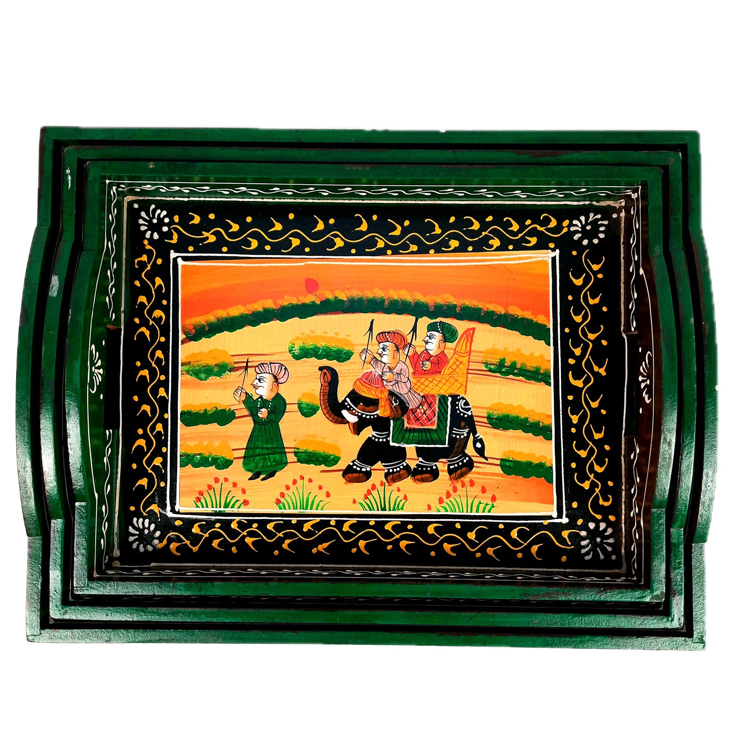 Tray Wooden | Tea & Snacks Serving Platter | Decorative Handcrafted Trays - for Home, Dining Table, Kitchen Decor | Wedding & Housewarming Gift (Pack of 3) - apkamart