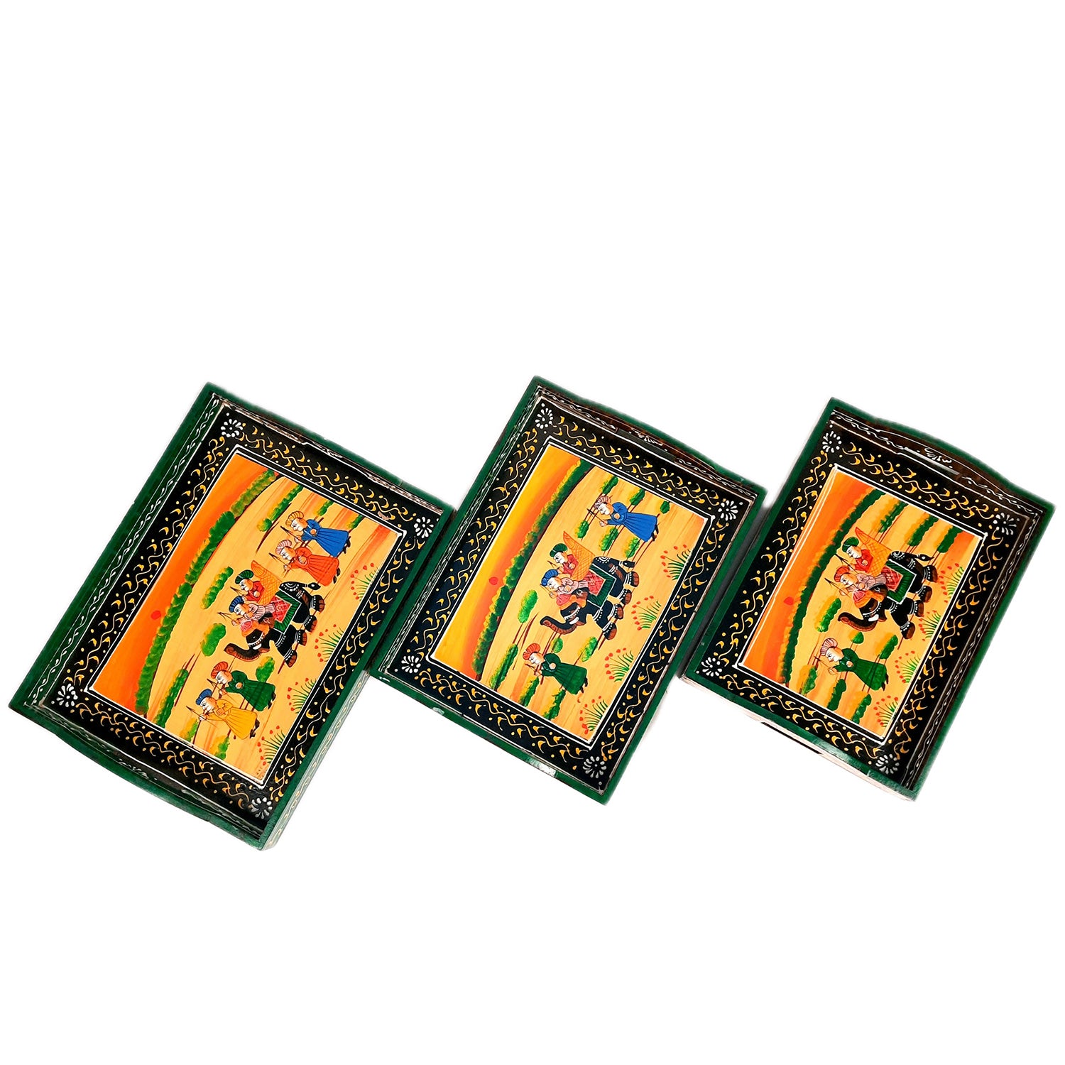 Tray Wooden | Tea & Snacks Serving Platter | Decorative Handcrafted Trays - for Home, Dining Table, Kitchen Decor | Wedding & Housewarming Gift (Pack of 3) - apkamart