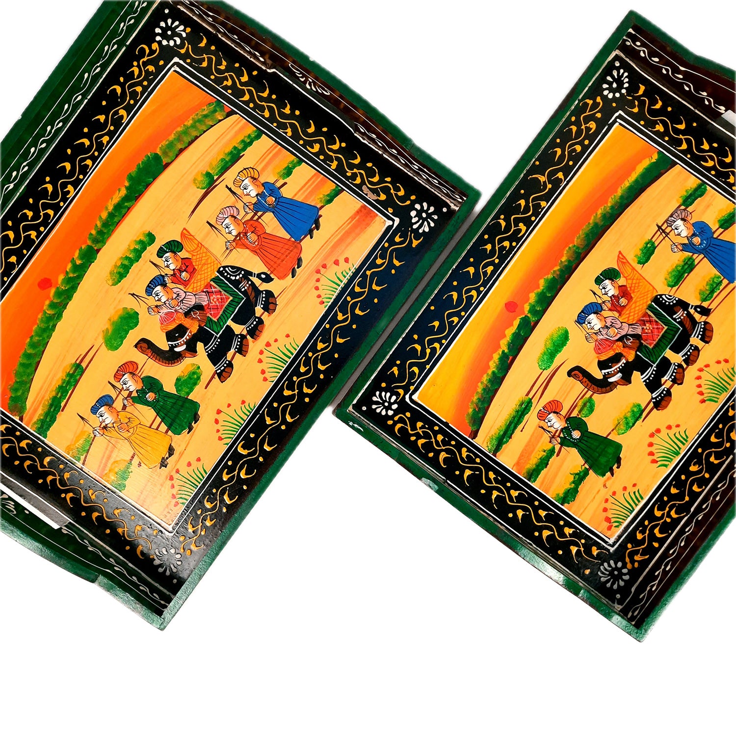 Tray Wooden | Tea & Snacks Serving Platter | Decorative Handcrafted Trays - for Home, Dining Table, Kitchen Decor | Wedding & Housewarming Gift (Pack of 3) - apkamart