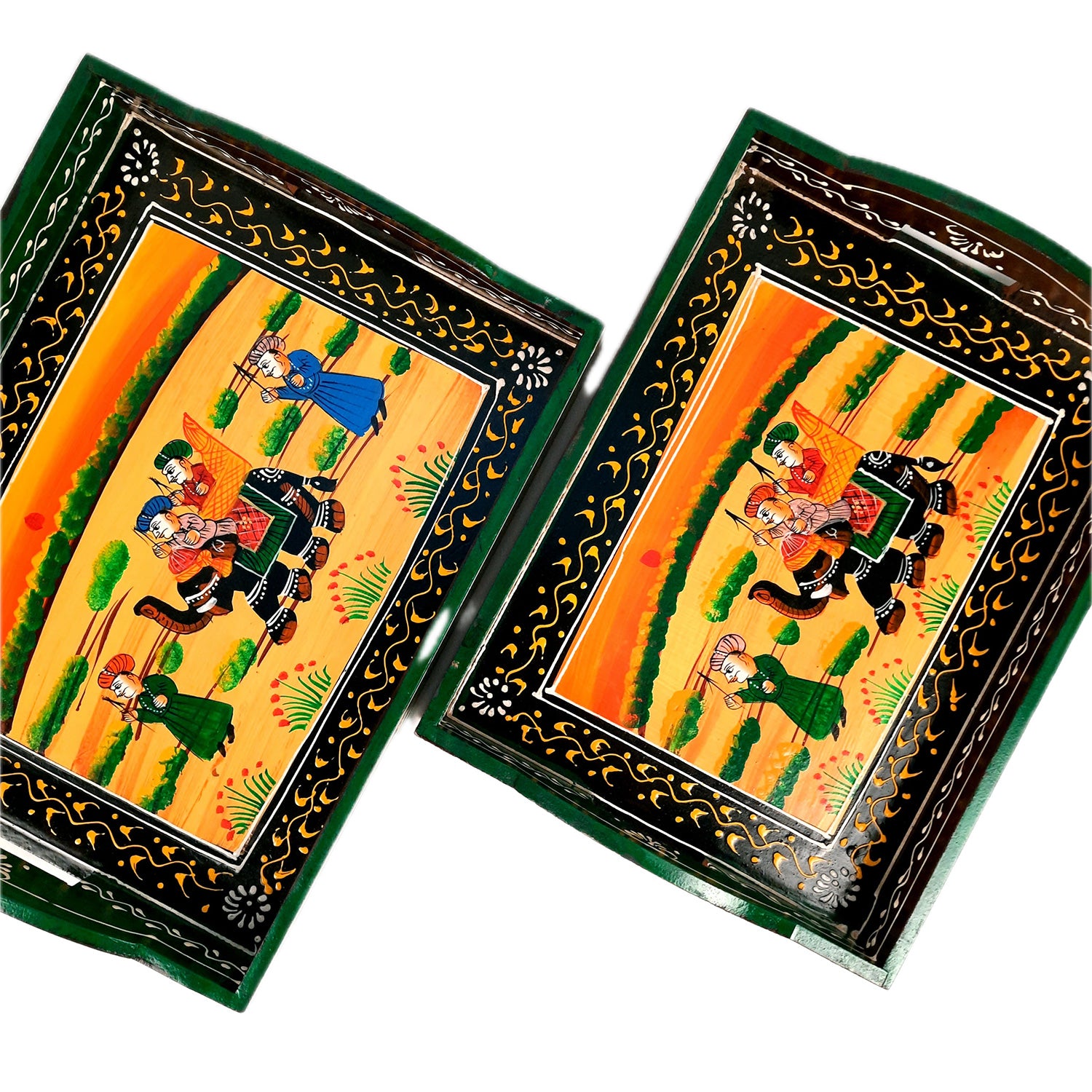 Tray Wooden | Tea & Snacks Serving Platter | Decorative Handcrafted Trays - for Home, Dining Table, Kitchen Decor | Wedding & Housewarming Gift (Pack of 3) - apkamart