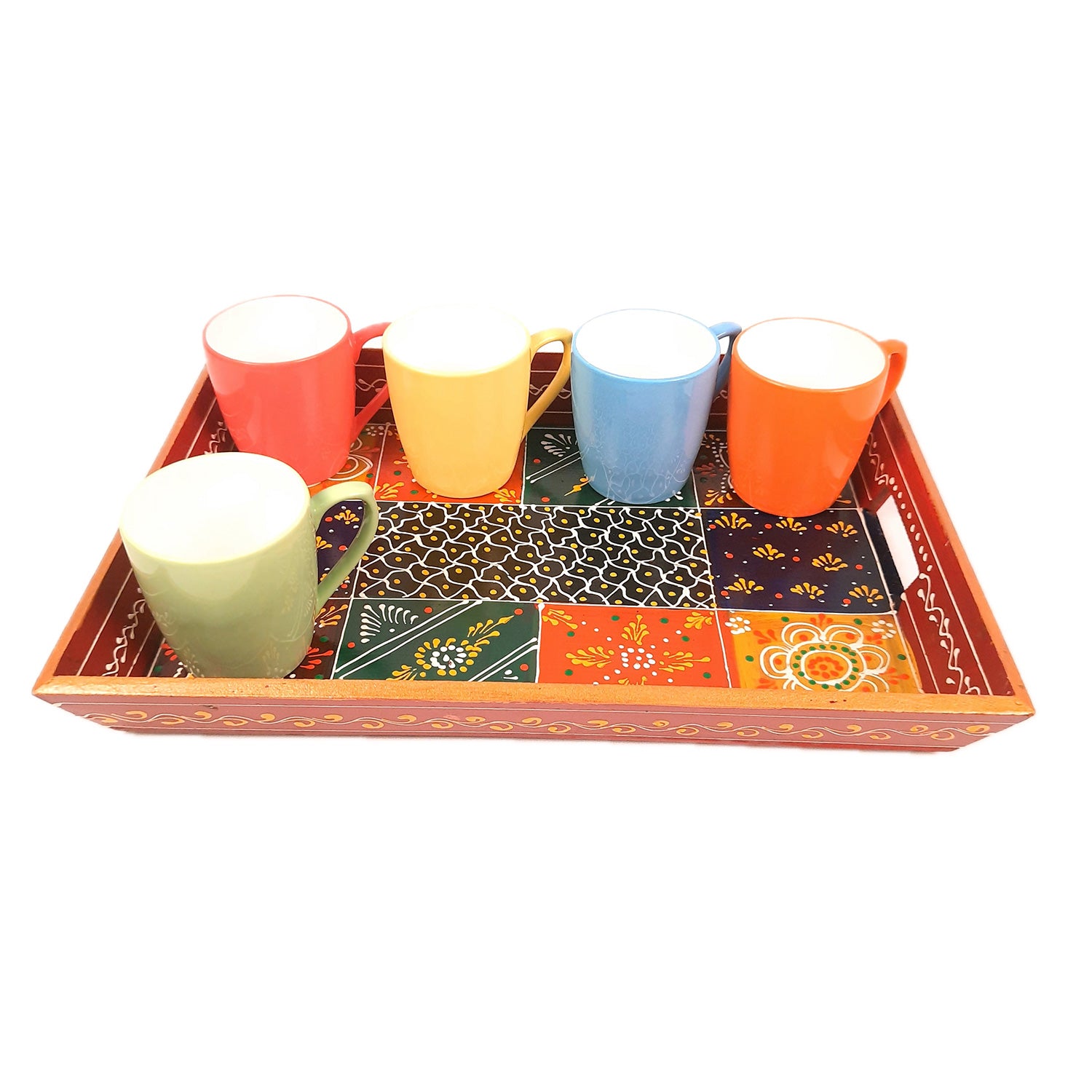 Wooden Tray Set | Serving Trays & Platters for Tea, Coffee & Snacks | Multipurpose Decorative Trays - for Home, Dining Table Organization, Kitchen & Gifts (Pack of 3) - Apkamart