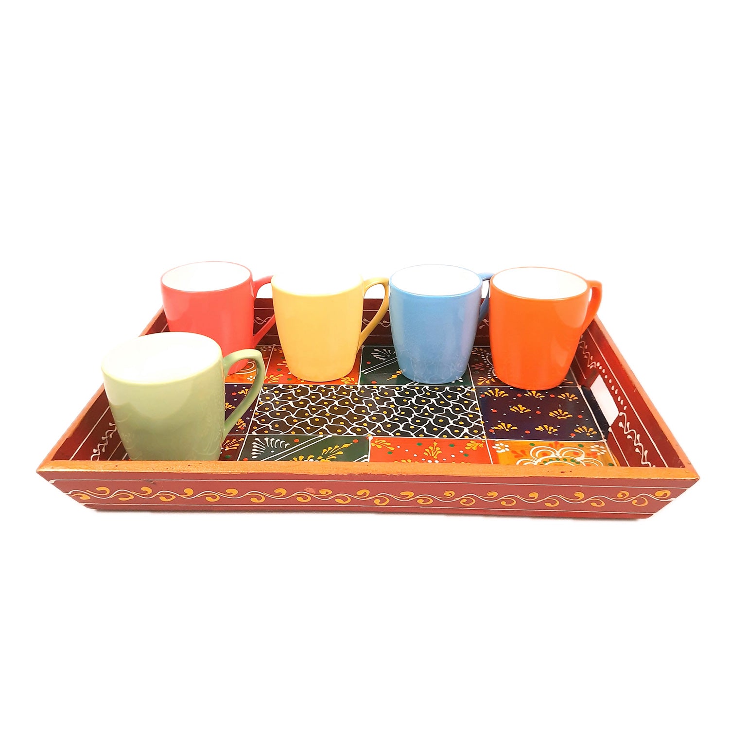 Wooden Tray Set | Serving Trays & Platters for Tea, Coffee & Snacks | Multipurpose Decorative Trays - for Home, Dining Table Organization, Kitchen & Gifts (Pack of 3) - Apkamart