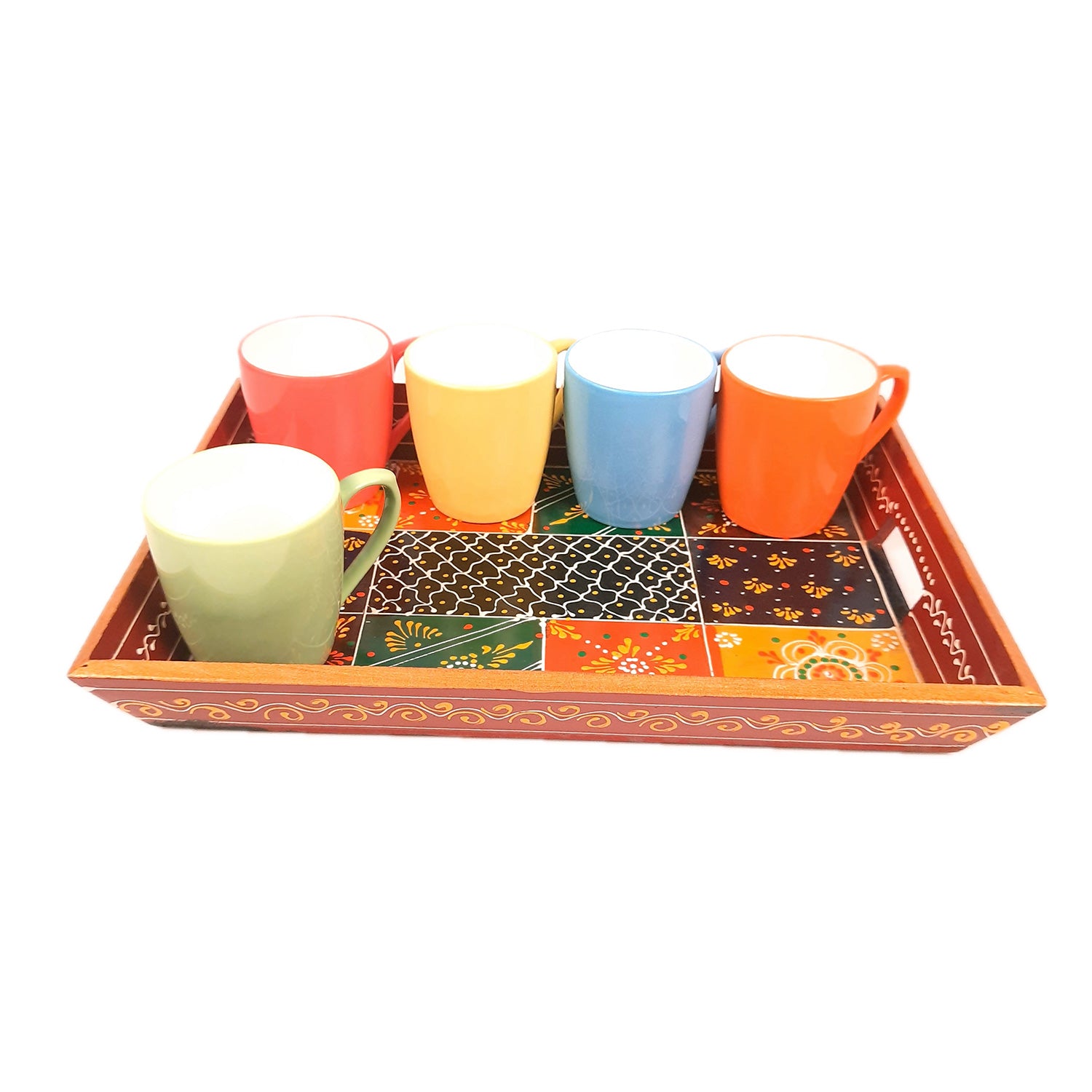 Wooden Tray Set | Serving Trays & Platters for Tea, Coffee & Snacks | Multipurpose Decorative Trays - for Home, Dining Table Organization, Kitchen & Gifts (Pack of 3) - Apkamart
