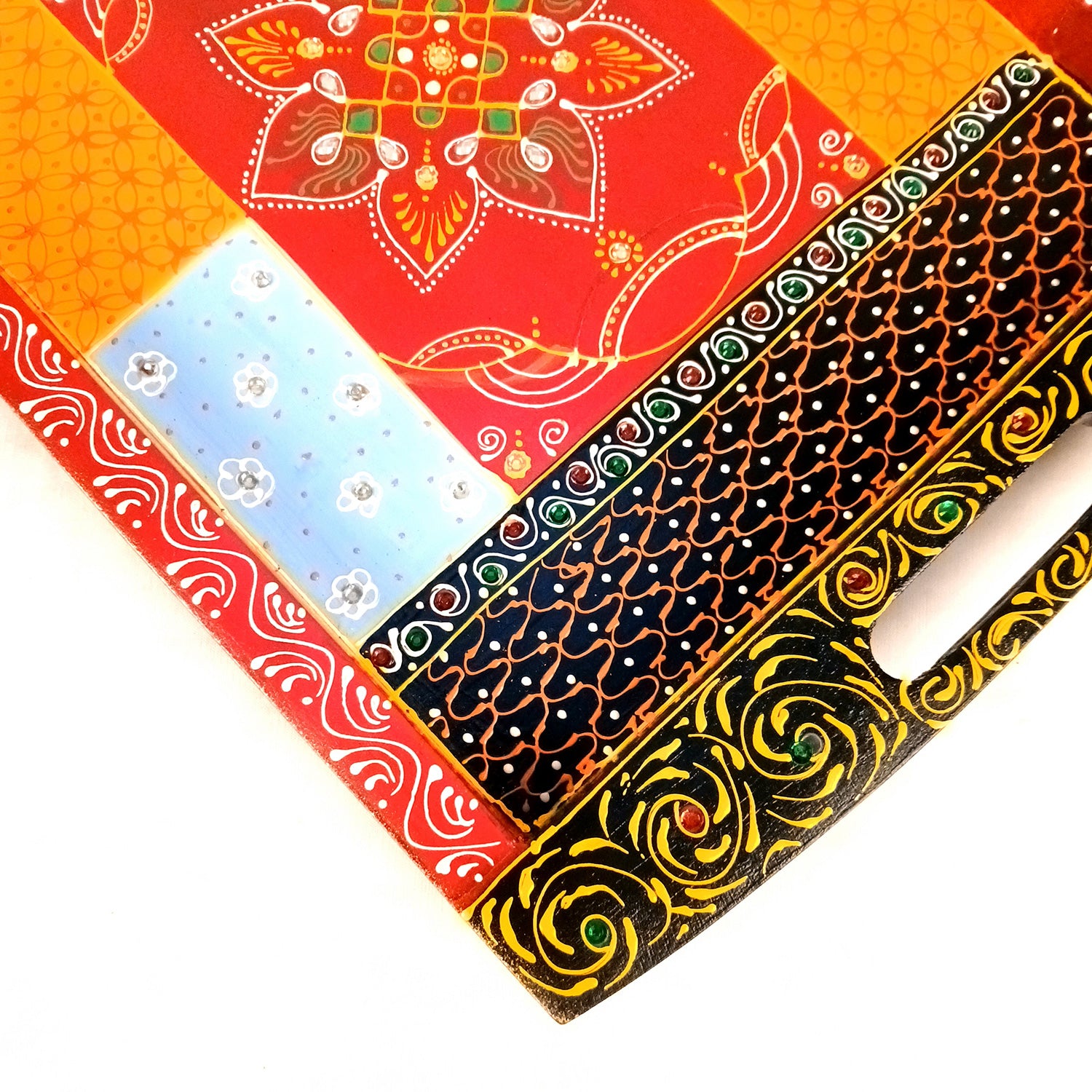 Tray Wooden | Beautifully Hand Painted Tea & Snacks Serving Platter | Decorative Trays - for Home, Dining Table, Kitchen Decor | Wedding & Housewarming Gift - 17 Inch (Pack of 2) - Apkamart