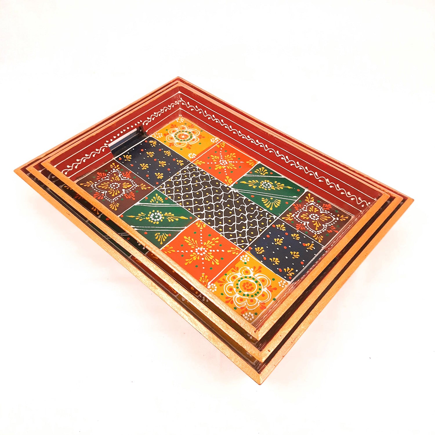 Wooden Tray Set | Serving Trays & Platters for Tea, Coffee & Snacks | Multipurpose Decorative Trays - for Home, Dining Table Organization, Kitchen & Gifts (Pack of 3) - Apkamart