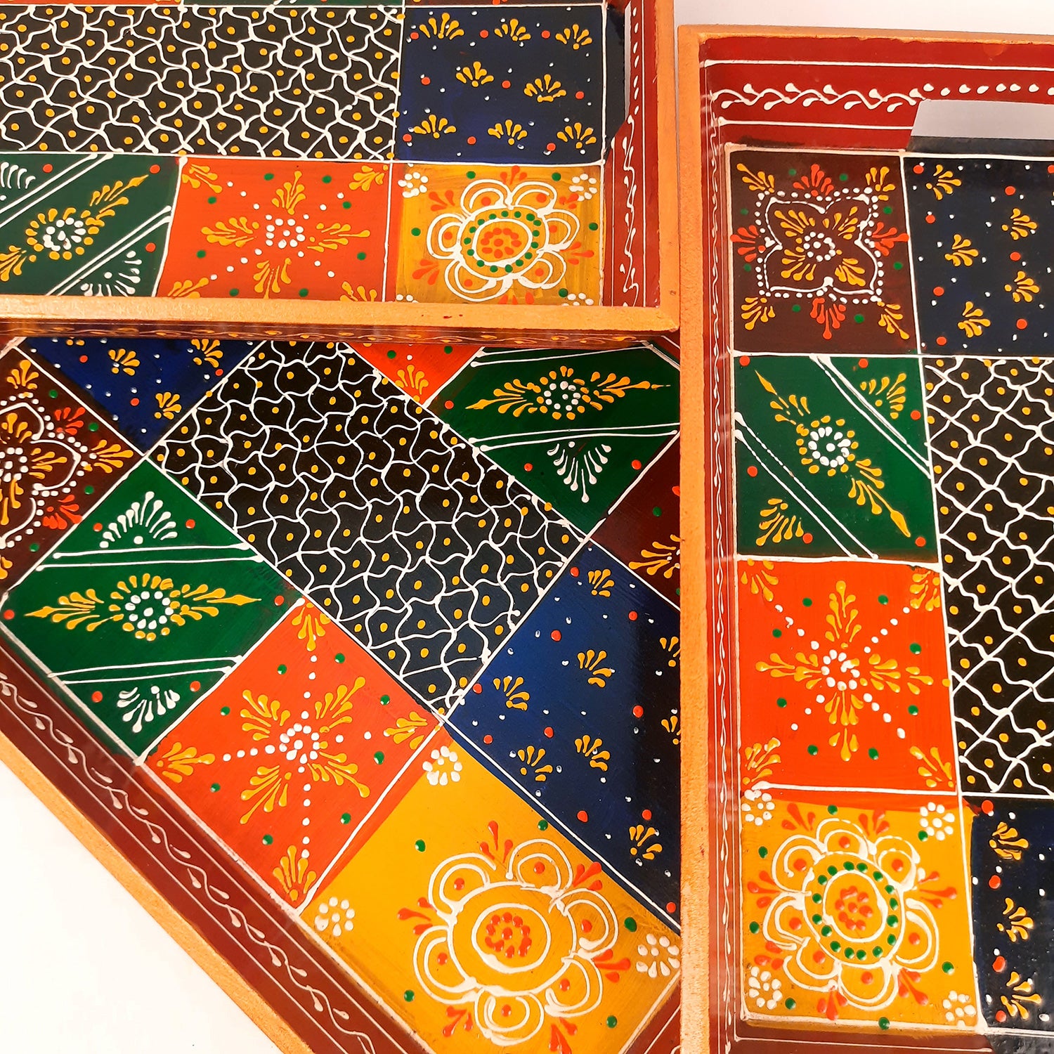 Wooden Tray Set | Serving Trays & Platters for Tea, Coffee & Snacks | Multipurpose Decorative Trays - for Home, Dining Table Organization, Kitchen & Gifts (Pack of 3) - Apkamart