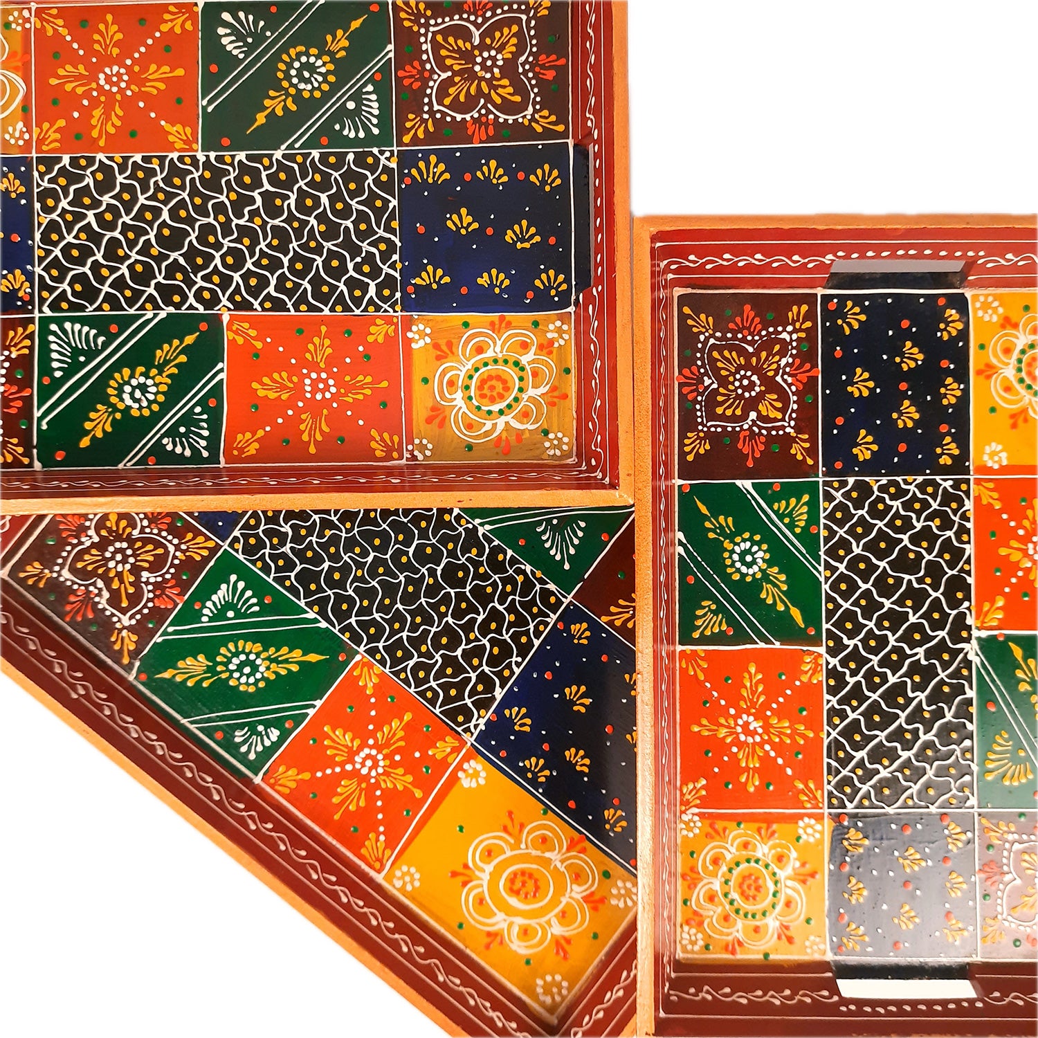 Wooden Tray Set | Serving Trays & Platters for Tea, Coffee & Snacks | Multipurpose Decorative Trays - for Home, Dining Table Organization, Kitchen & Gifts (Pack of 3) - Apkamart