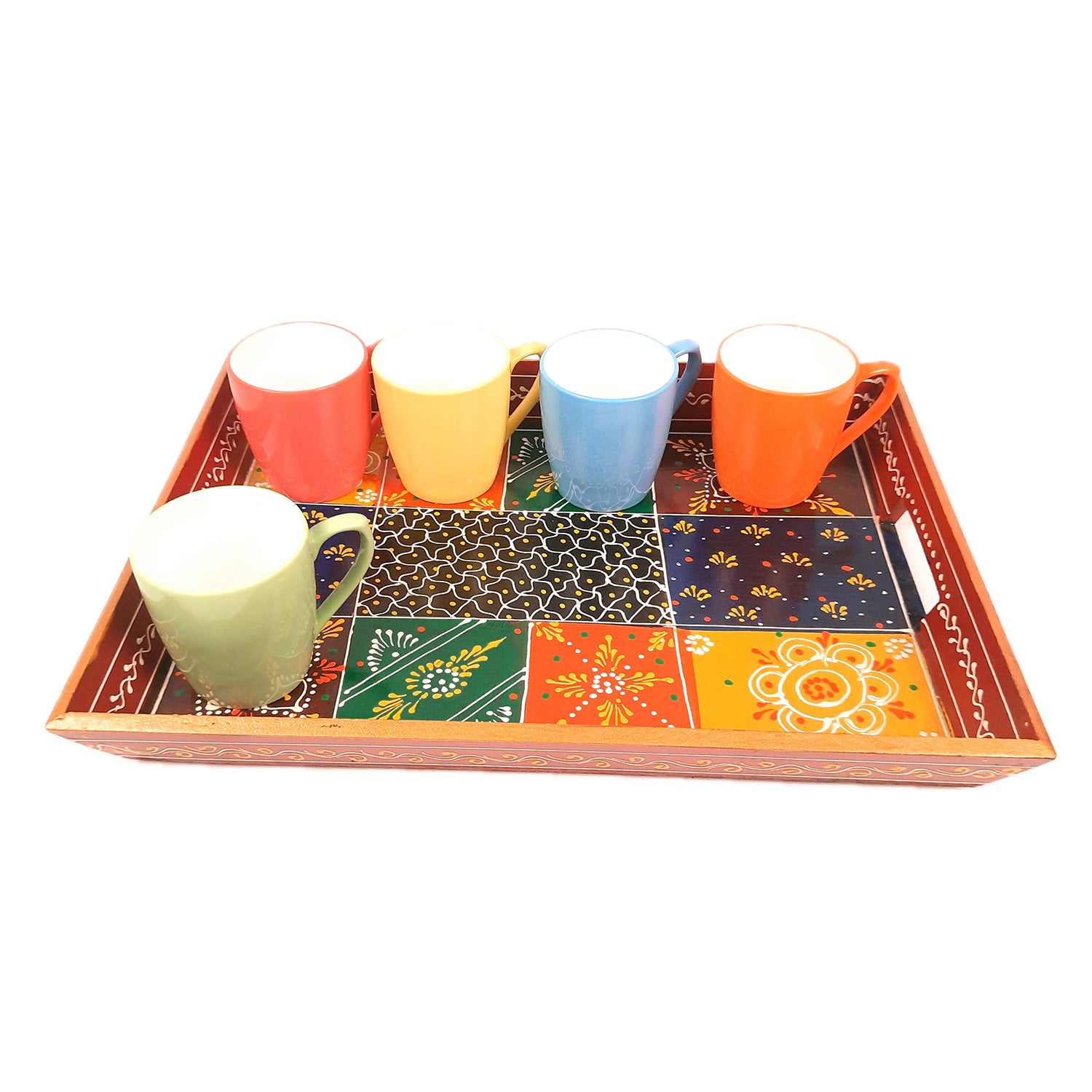 Wooden Tray Set | Serving Trays & Platters for Tea, Coffee & Snacks | Multipurpose Decorative Trays - for Home, Dining Table Organization, Kitchen & Gifts (Pack of 3) - Apkamart