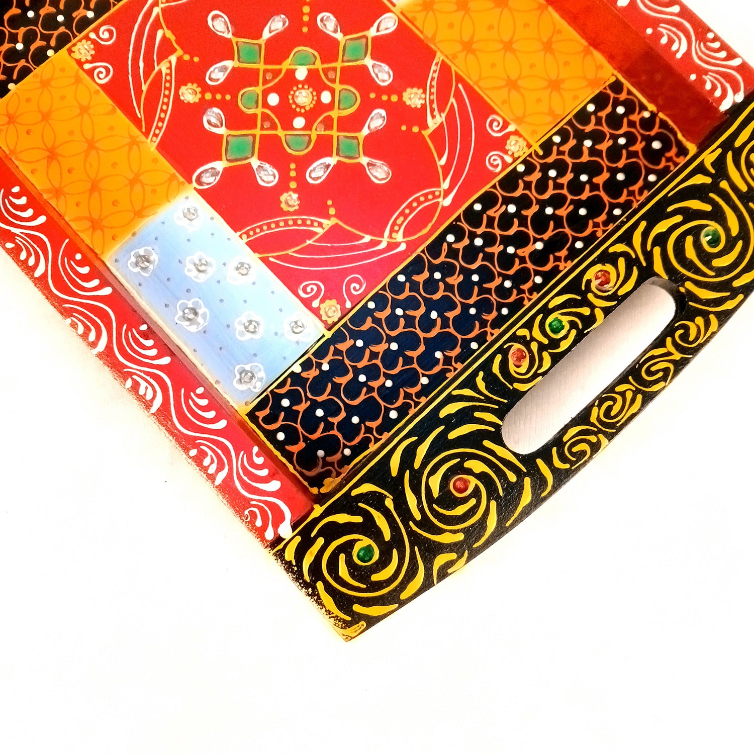 Tray Wooden | Beautifully Hand Painted Tea & Snacks Serving Platter | Decorative Trays - for Home, Dining Table, Kitchen Decor | Wedding & Housewarming Gift - 17 Inch (Pack of 2) - Apkamart