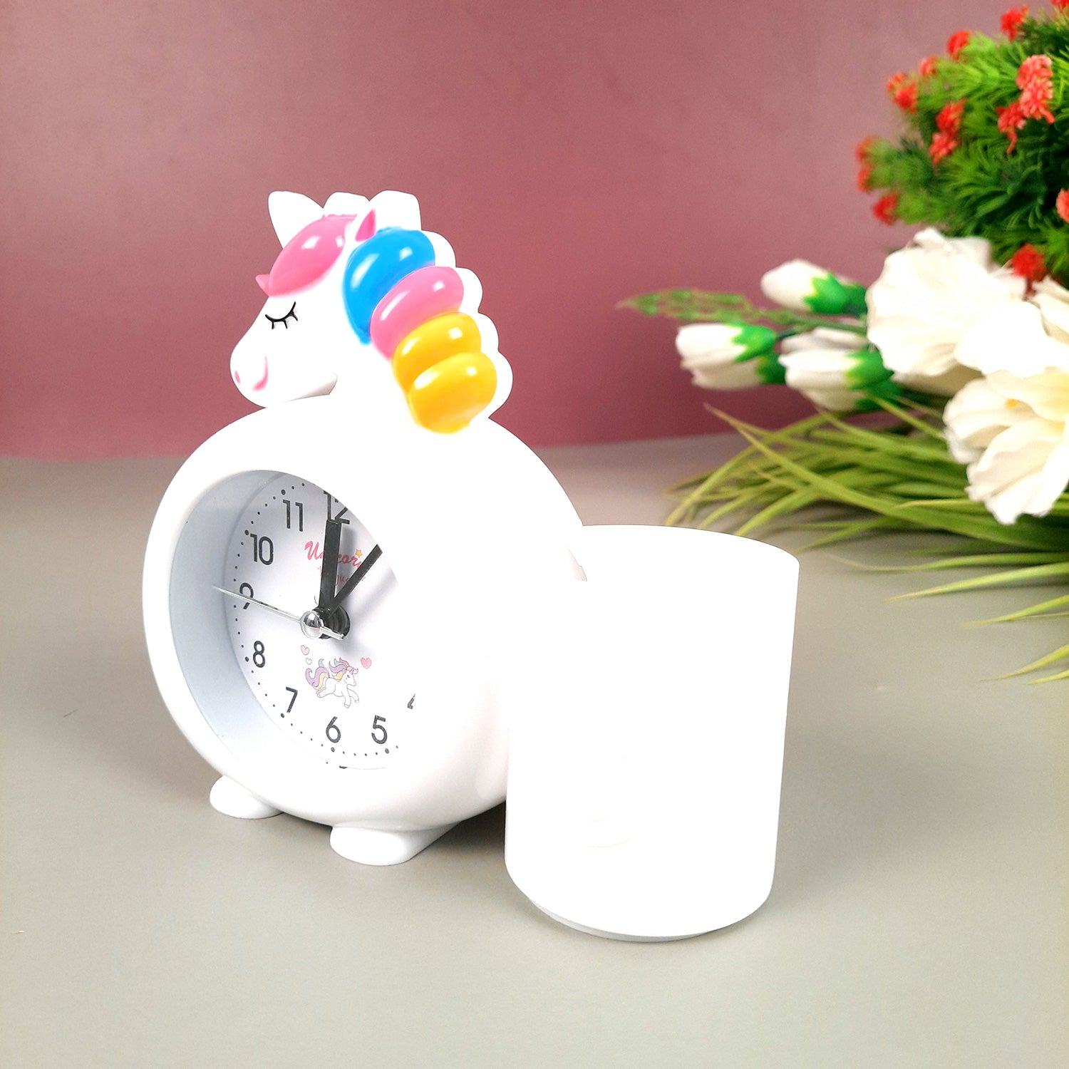 Kids Alarm Clock with Pen Pencil Stand | Unicorn Design Table Alarm Clock - For Kids Room Decor & Birthday Gift