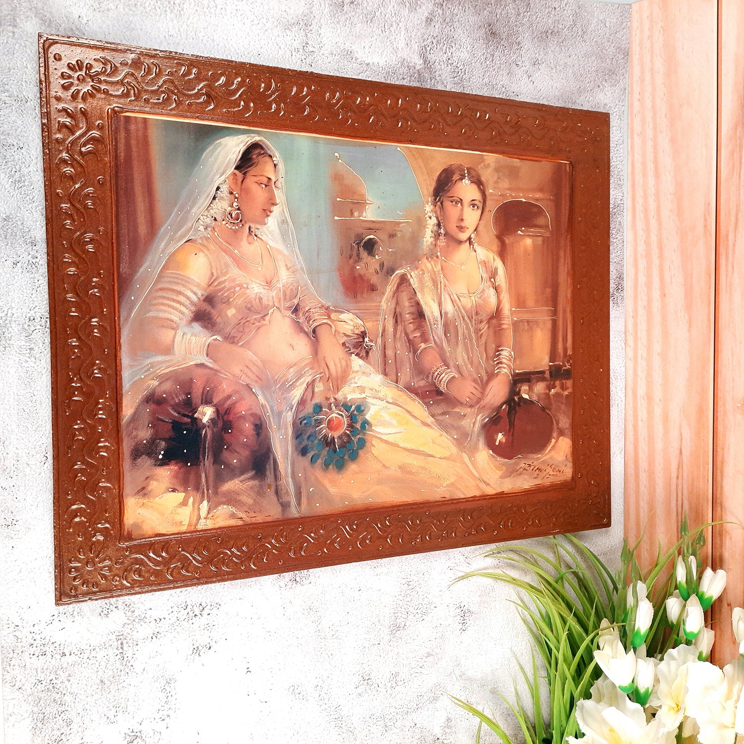 Wooden Framed Poster Wall Hanging - Traditional Lady Design - for Home, Paintings for Living Room, Bedroom, Hallway, Office Decor & Gifts - 20 Inch - Apkamart