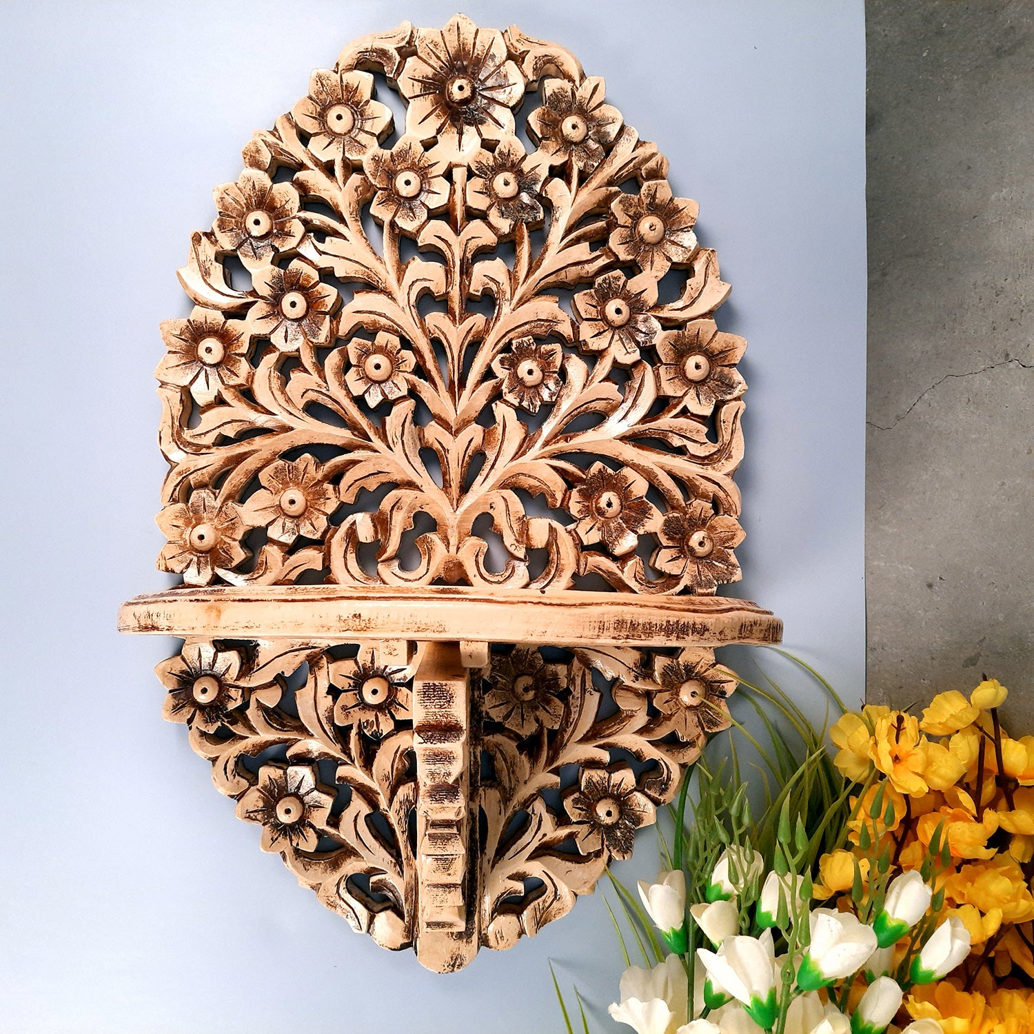 Wall Shelf Bracket | Wooden Shelves Hanging For Keeping Showpieces, Plants, Tea Lights | Wall Stand Brackets - For Home, Living Room, Wall Decor & Gifts - 24 Inch - apkamart
