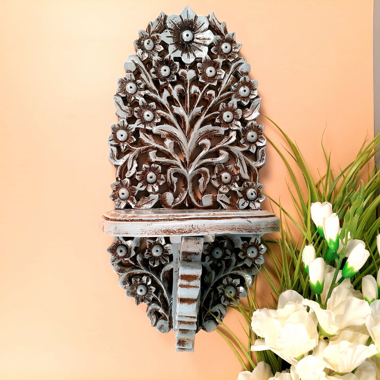 Wall Shelf Brackets | Wooden Shelves Hanging For Keeping Showpieces, Small Plants, Tea Lights | Wall Stand Shelves - For Home, Living Room, Wall Decor & Gifts - 18 Inch - Apkamart