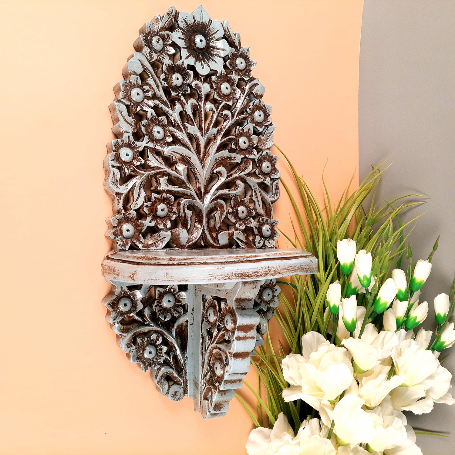 Wall Shelf Brackets | Wooden Shelves Hanging For Keeping Showpieces, Small Plants, Tea Lights | Wall Stand Shelves - For Home, Living Room, Wall Decor & Gifts - 18 Inch - Apkamart