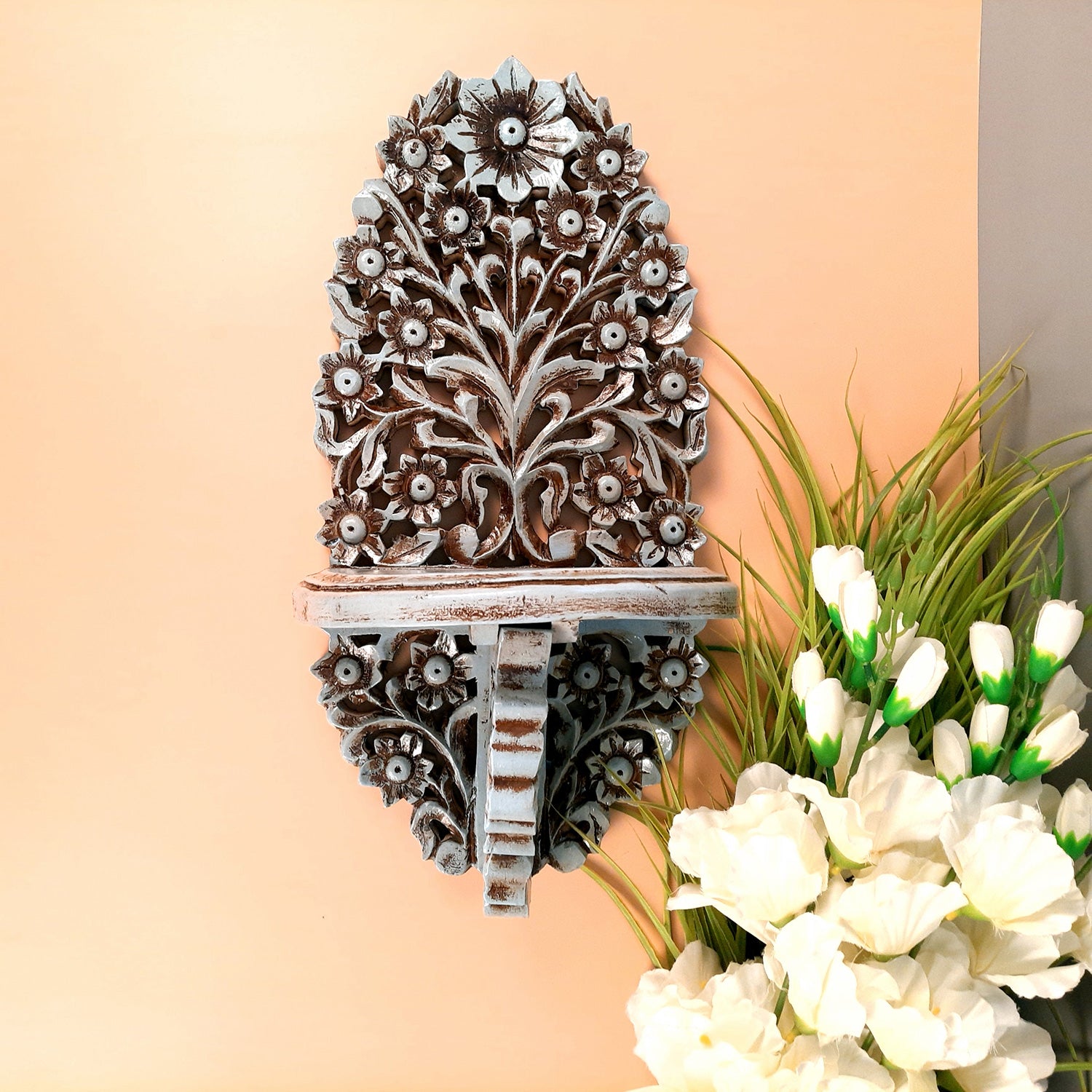 Wall Shelf Brackets | Wooden Shelves Hanging For Keeping Showpieces, Small Plants, Tea Lights | Wall Stand Shelves - For Home, Living Room, Wall Decor & Gifts - 18 Inch - Apkamart
