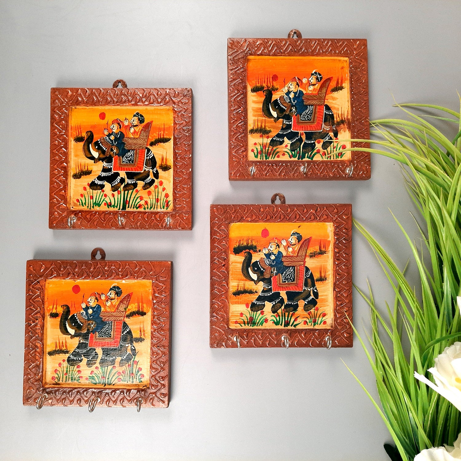 Key Hook Wall Hanging | Key Holder Stand Wooden | Key Hanger Organiser - For Home, Entrance, Office Decor & Gifts - 6 Inch (3 Hooks) -Apkamart #Style_Pack of 4