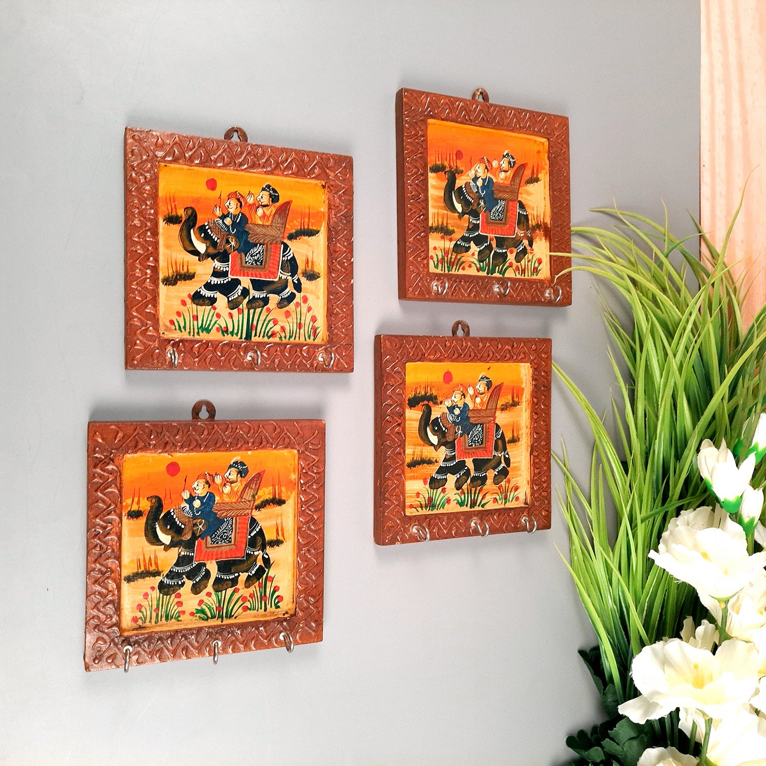 Key Hook Wall Hanging | Key Holder Stand Wooden | Key Hanger Organiser - For Home, Entrance, Office Decor & Gifts - 6 Inch (3 Hooks) -Apkamart #Style_Pack of 4