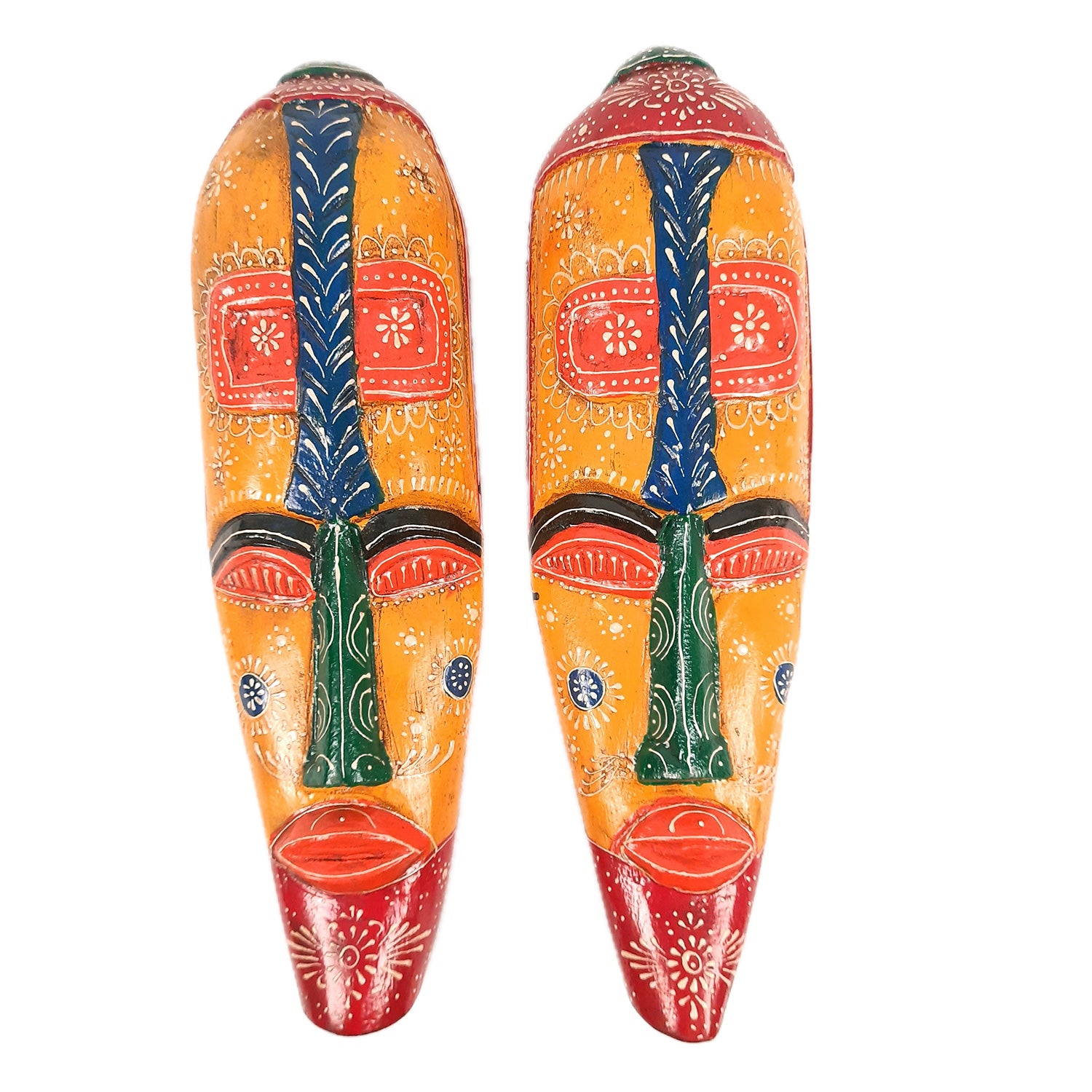Wall Mask Wooden Hangings | Nazar Battu For Home Entrance | African Egyptian Masks Face Hanging Tall - For Living Room, House, Door, Hall-Way, Balcony Decoration - 18 Inch - Apkamart #style_Pack of 2