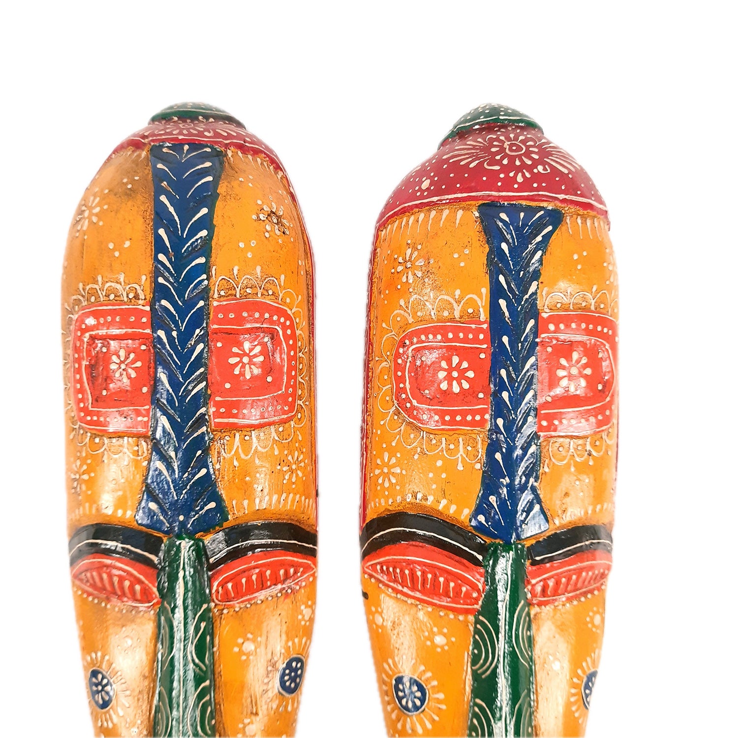 Wall Mask Wooden Hangings | Nazar Battu For Home Entrance | African Egyptian Masks Face Hanging Tall - For Living Room, House, Door, Hall-Way, Balcony Decoration - 18 Inch - Apkamart #style_Pack of 2