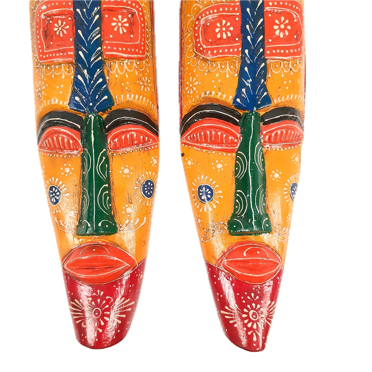Wall Mask Wooden Hangings | Nazar Battu For Home Entrance | African Egyptian Masks Face Hanging Tall - For Living Room, House, Door, Hall-Way, Balcony Decoration - 18 Inch - Apkamart #style_Pack of 2