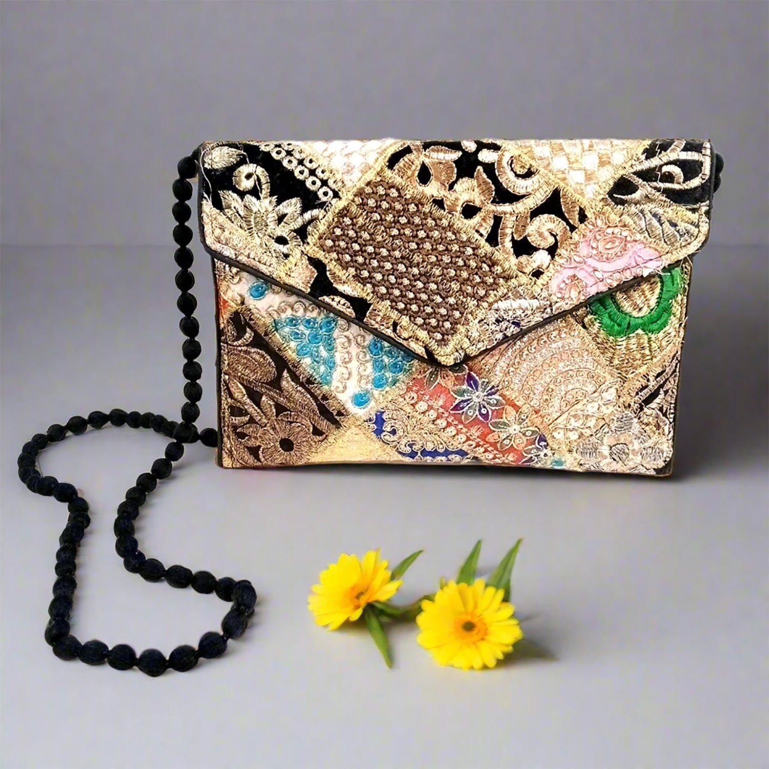 Clutch Bags With Embroidery Work | Latest Trendy Shoulder Sling Bags | Stylish Ladies Purse Handbag - For Woman, Girls, Tablet, Office & Gifts - 10 Inch - Apkamart