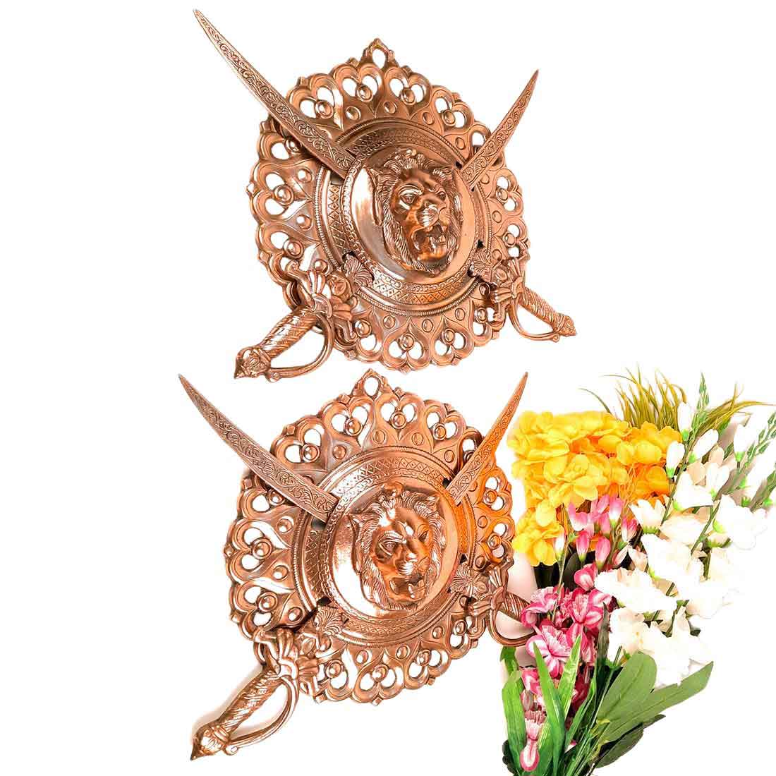Dhal Talwar Showpiece - Lion Design - For Wall Decor - 18 Inch - Apkamart - #Style_pack of 2