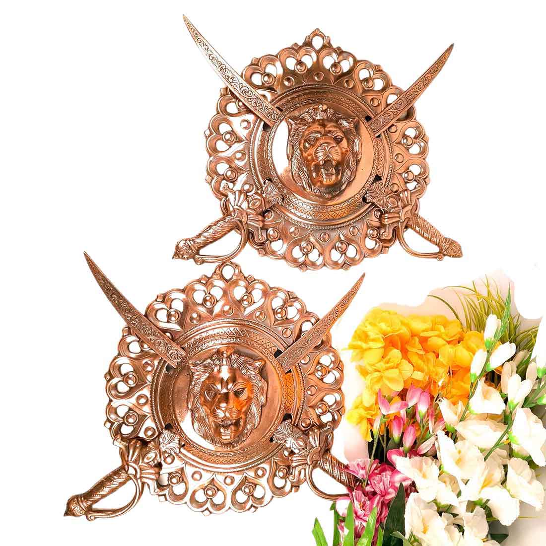 Dhal Talwar Showpiece - Lion Design - For Wall Decor - 18 Inch - Apkamart - #Style_pack of 2