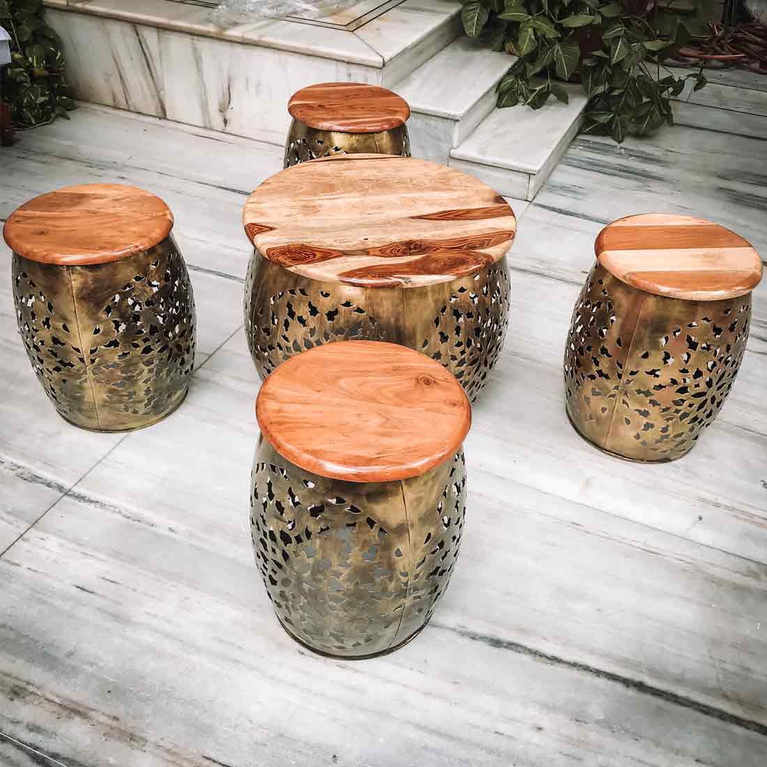 Centre Table with Stool Set - For Living Room & Garden Decor - Set of 5 - ApkaMart