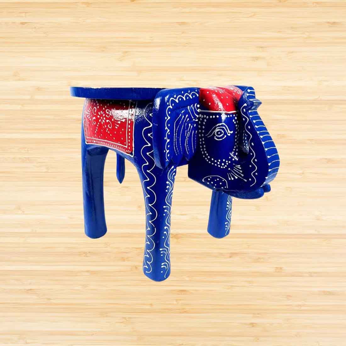 Elephant Design Wooden Stool - for Office Decor & Gifts - 12 inch - ApkaMart