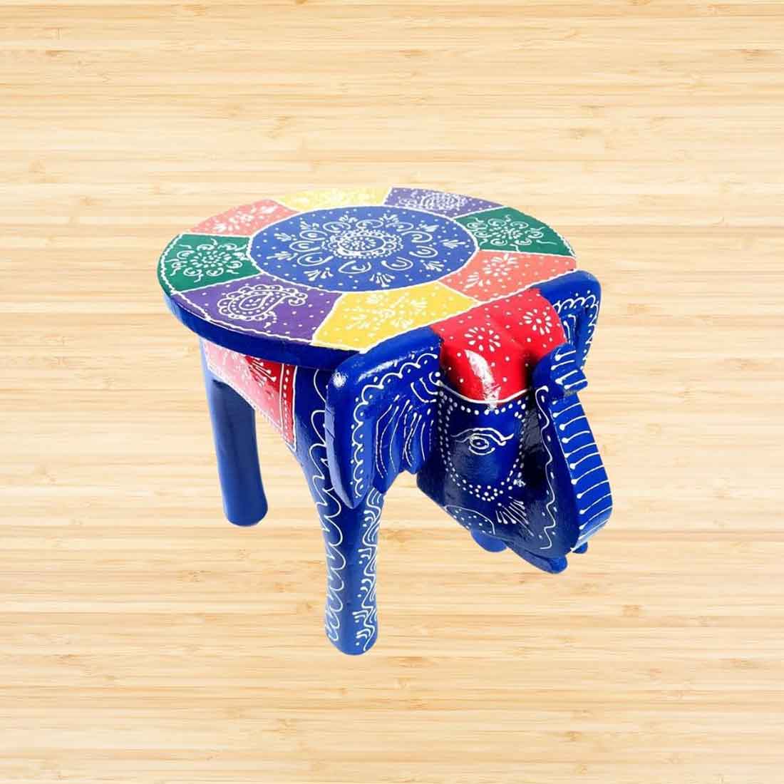 Elephant Design Wooden Stool  - for Office Decor & Gifts - 12 inch - ApkaMart