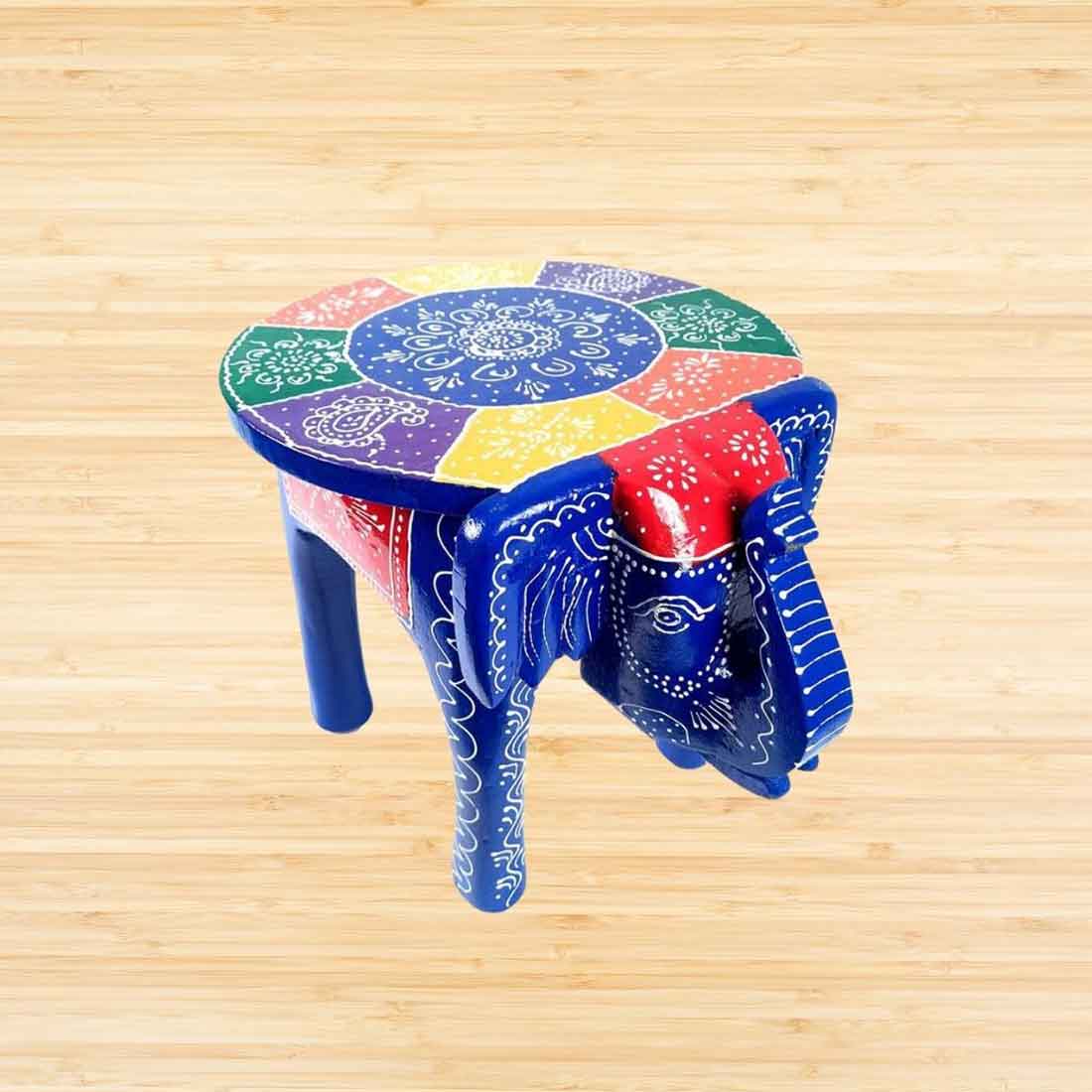 Elephant Design Wooden Stool - for Office Decor & Gifts - 12 inch - ApkaMart