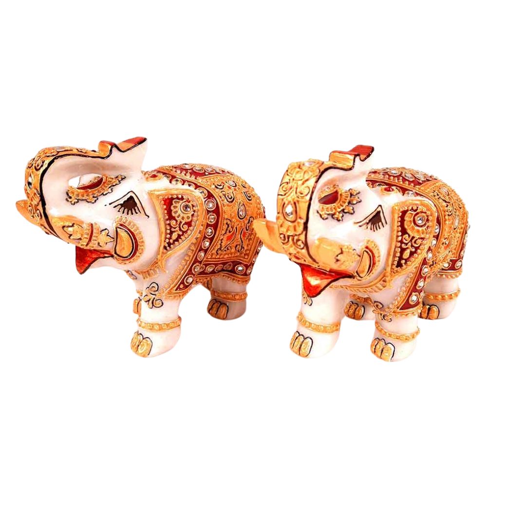 Elephant Showpiece Marbel - For Center Table & Home Decoration - 5 Inch -Set of 2 - ApkaMart