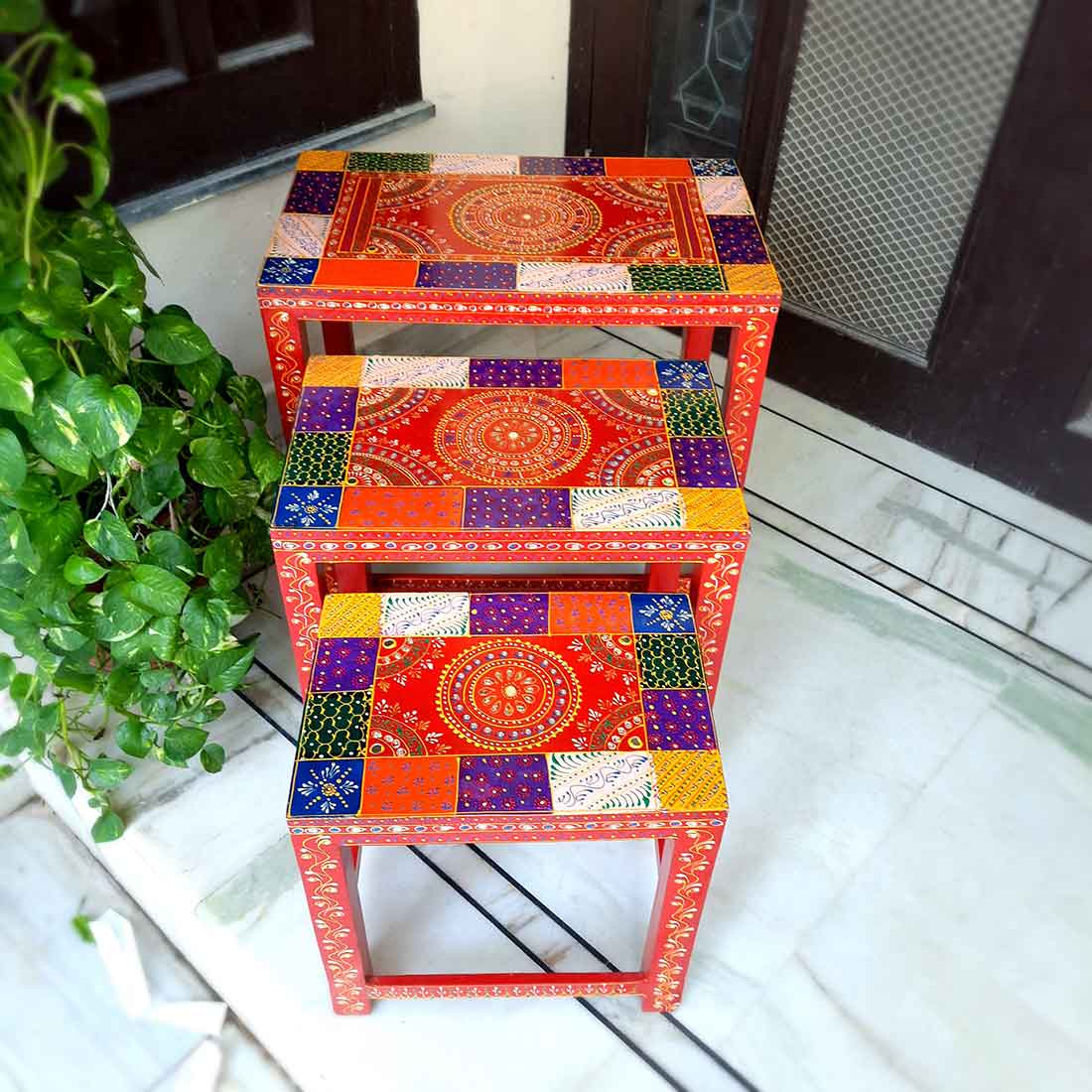 Corner Table | End Tables for Living Room - for Interiors Decor - Set of 3 - ApkaMart