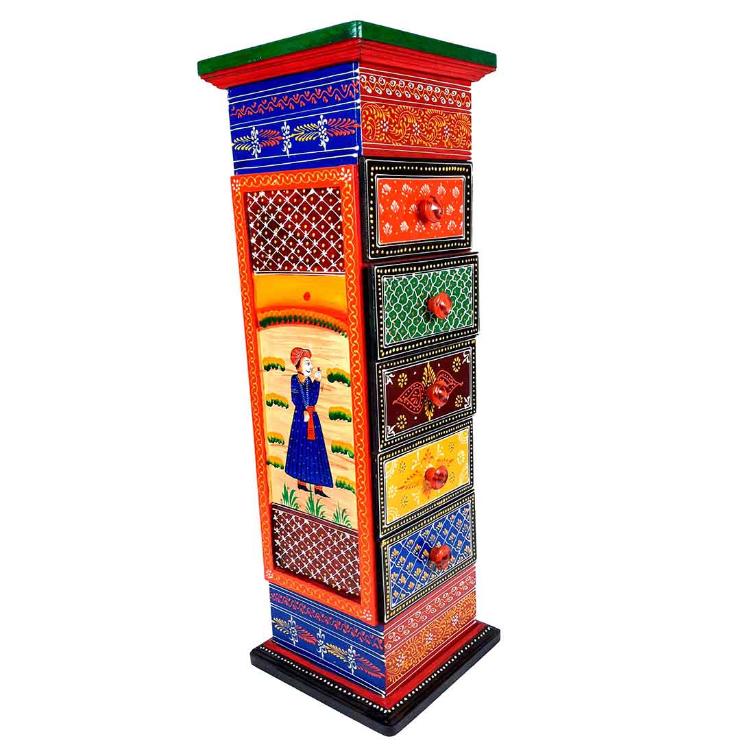 Corner Pillar 5 Drawer Rack  - For Living Room for  Interior Decor - 30 Inch - ApkaMart