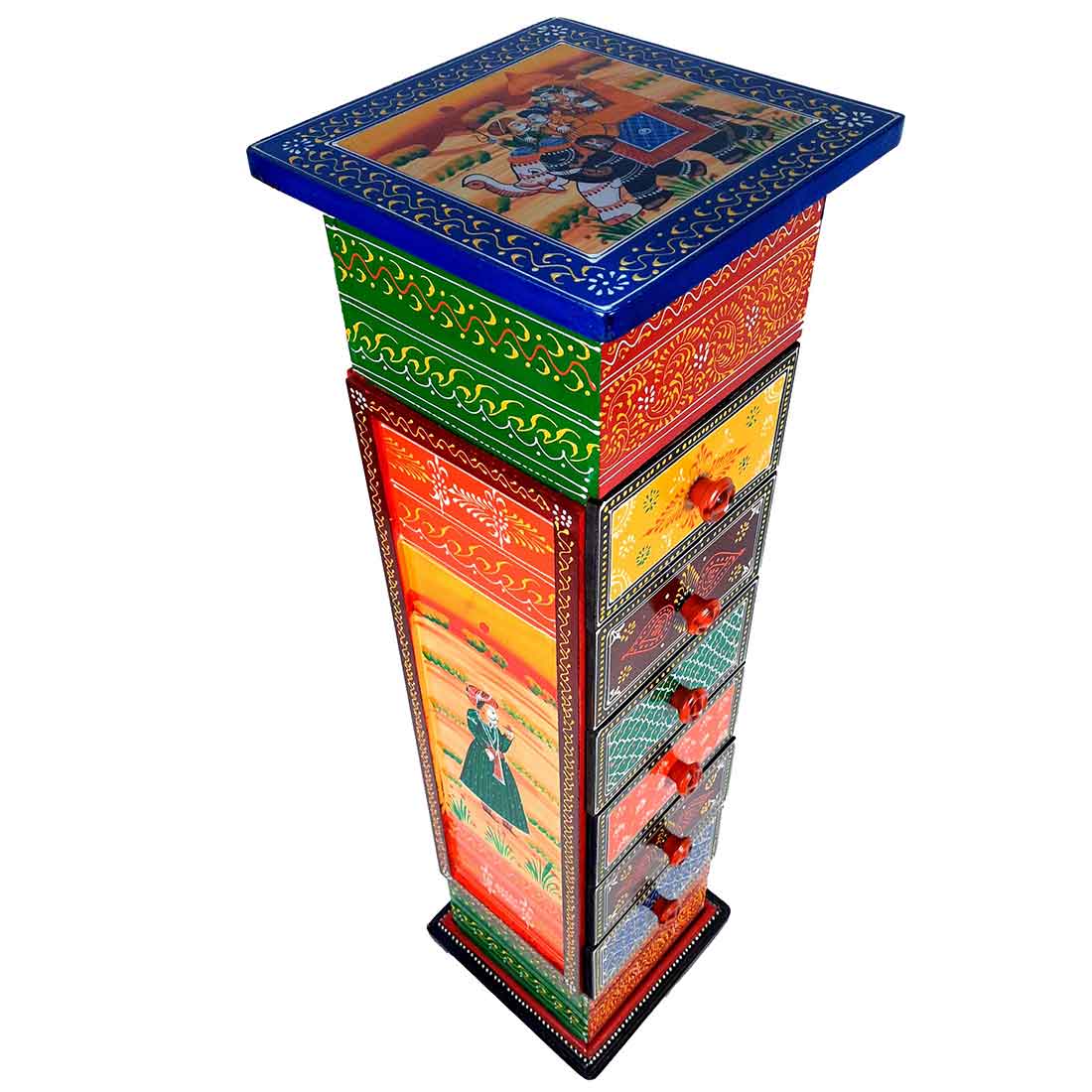 Corner Pillar 6 Drawer Rack | Side Table for Bedroom with Storage - 36 Inch - ApkaMart