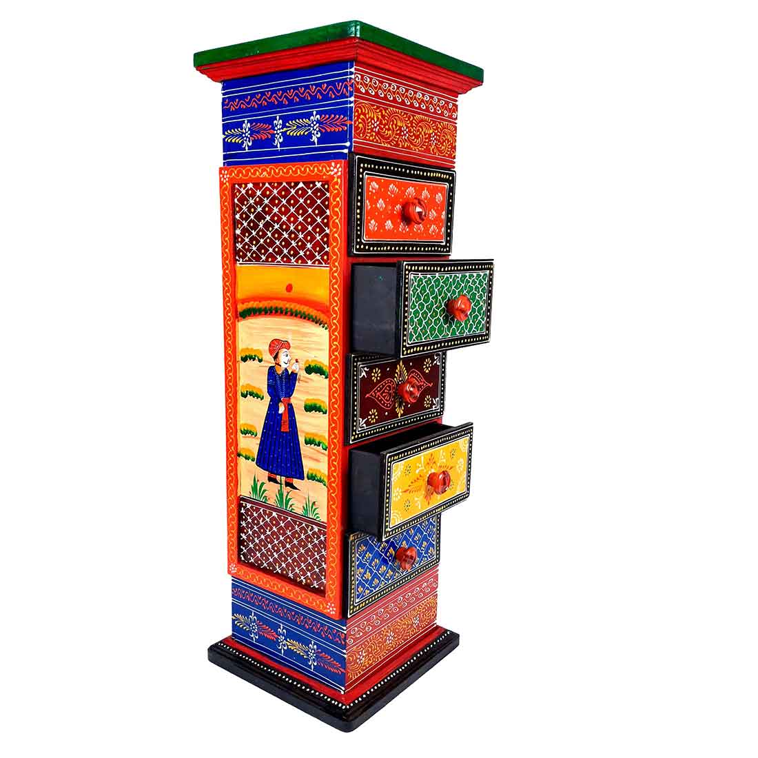 Corner Pillar 5 Drawer Rack  - For Living Room for  Interior Decor - 30 Inch - ApkaMart