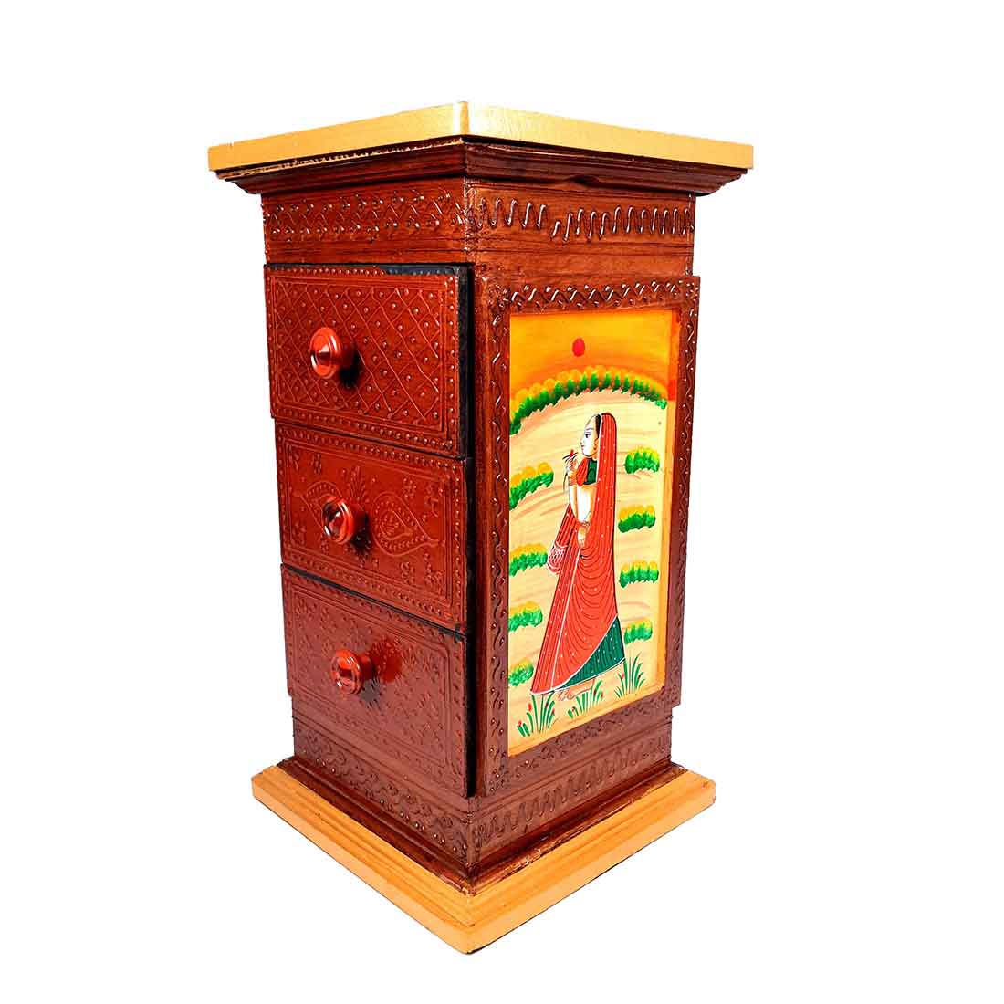 Corner Pillar 3 Drawer Rack  - For Living Room & Interiors Decor -18 Inch - ApkaMart