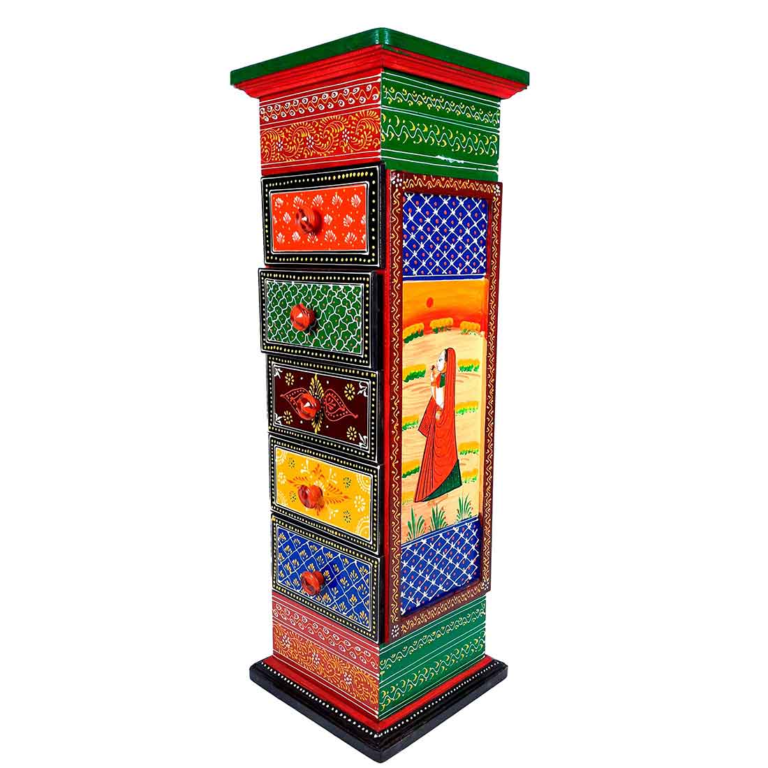 Corner Pillar 5 Drawer Rack - For Living Room for Interior Decor - 30 Inch - ApkaMart