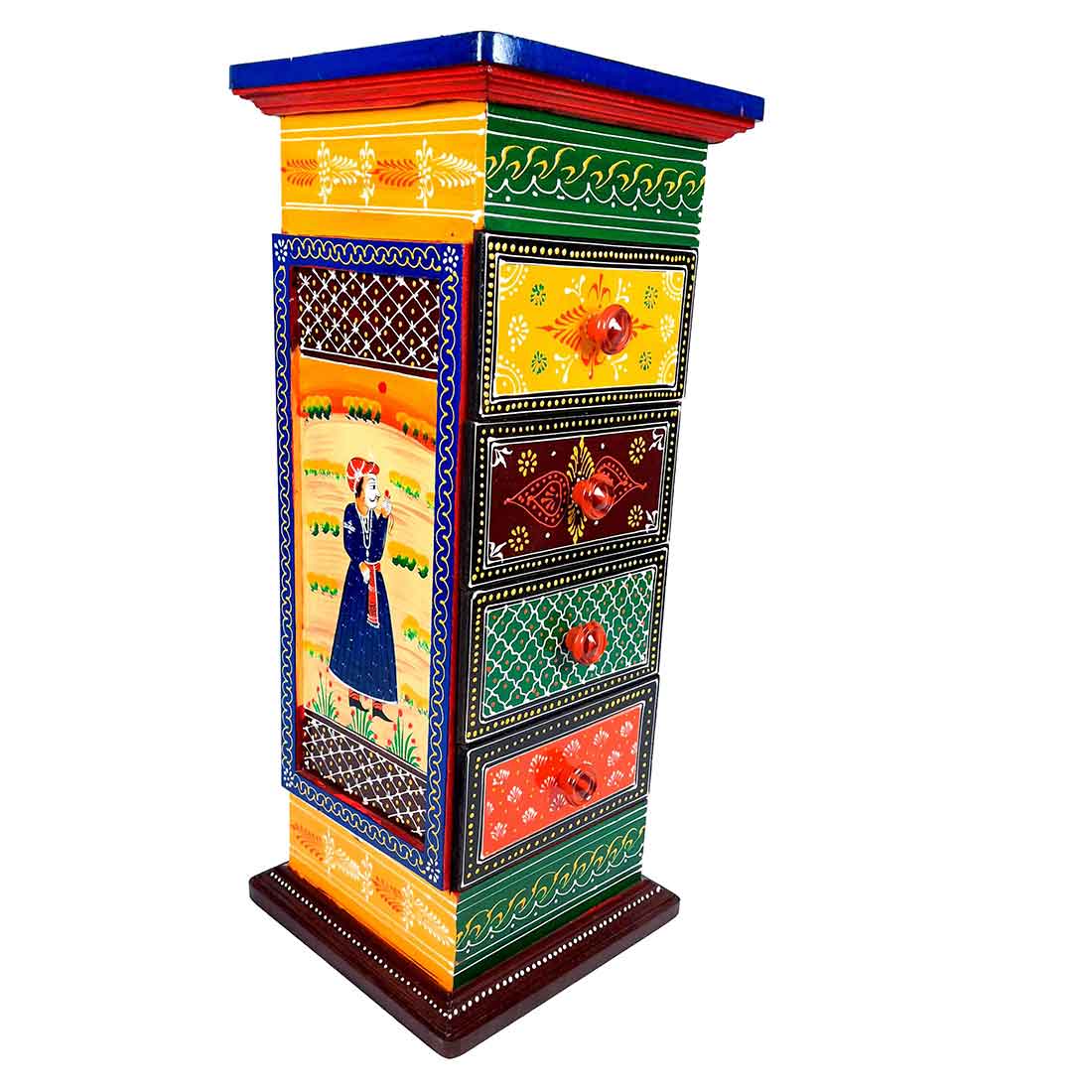 Corner Pillar 4 Drawer Rack - For Living Room & Interiors Decor - 24 Inch - ApkaMart