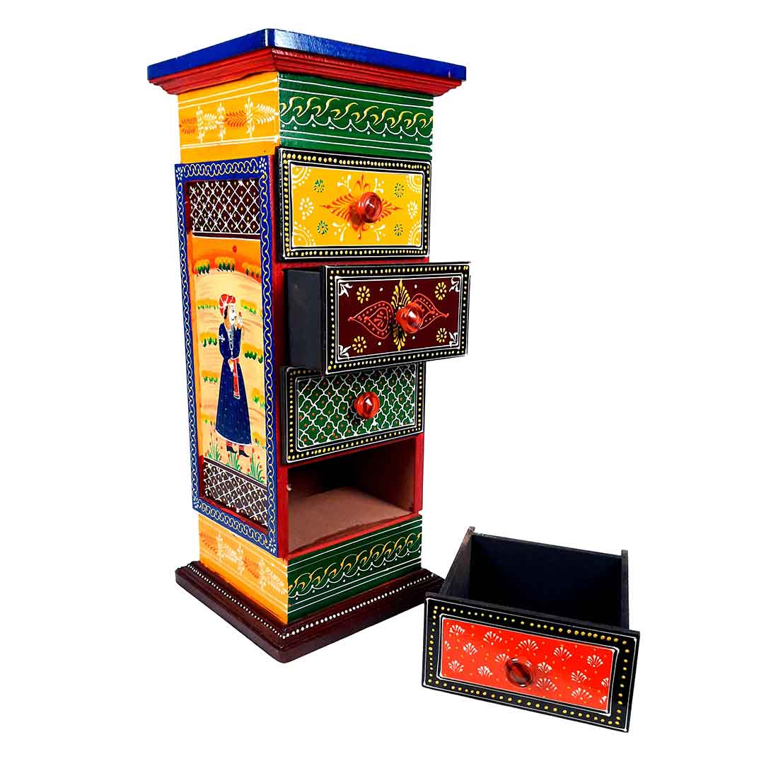 Corner Pillar 4 Drawer Rack - For Living Room & Interiors Decor - 24 Inch - ApkaMart