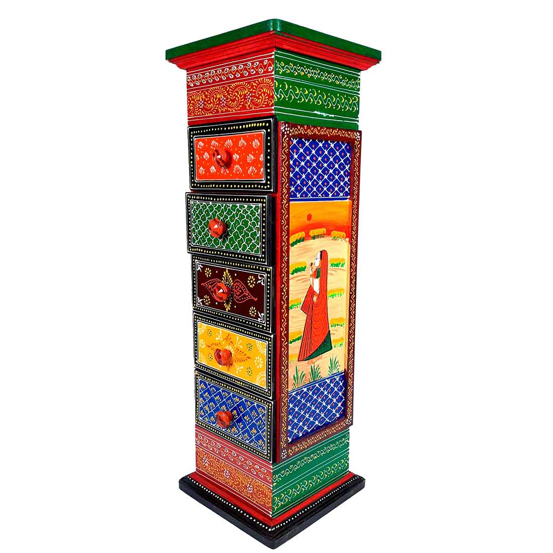 Corner Pillar 5 Drawer Rack  - For Living Room for  Interior Decor - 30 Inch - ApkaMart