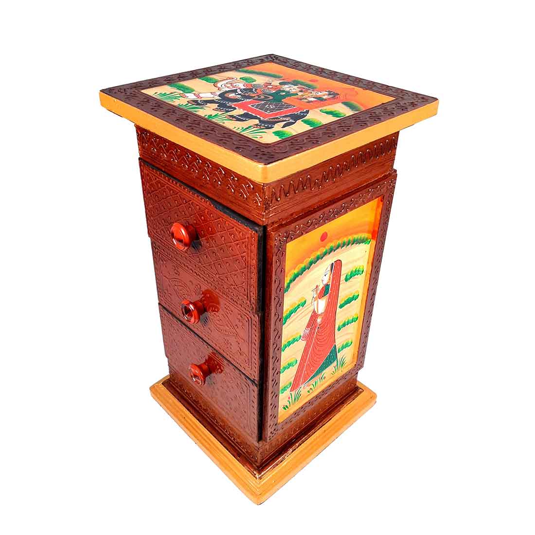 Corner Pillar 3 Drawer Rack  - For Living Room & Interiors Decor -18 Inch - ApkaMart