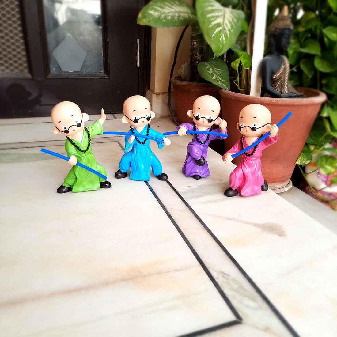 Baby Monk Showpiece - for Table Decoration & Gifts - 8 Inch - Set of 4 - ApkaMart