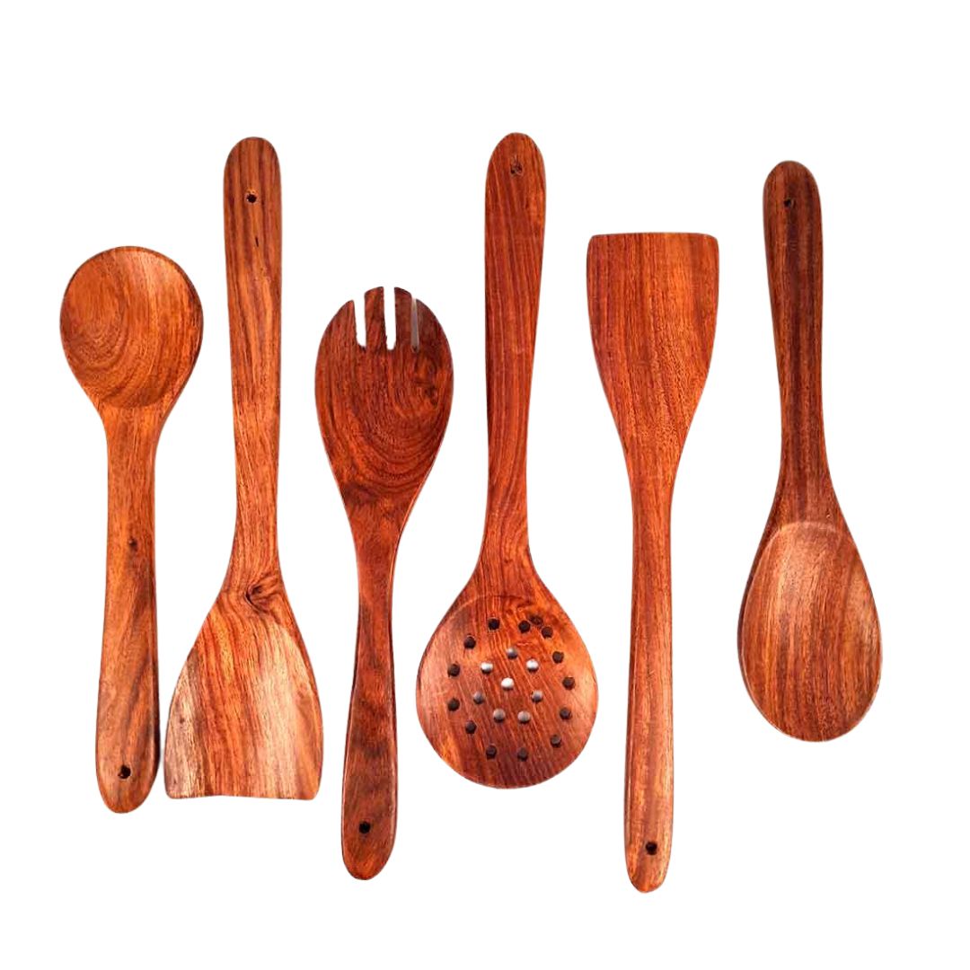 Wooden Spoons - For Non-stick Cookware Cooking & Serving - 12 Inch - Set of 6 - ApkaMart