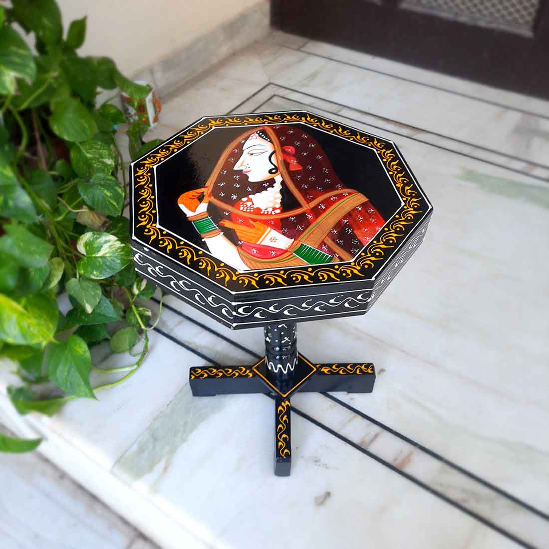 Side Table Stool Wooden | End Table | - Bani Thani Design - for Living Room, Home & Corner Decor & Gifts - 16 inch - apkamart #Style_Pack of 1