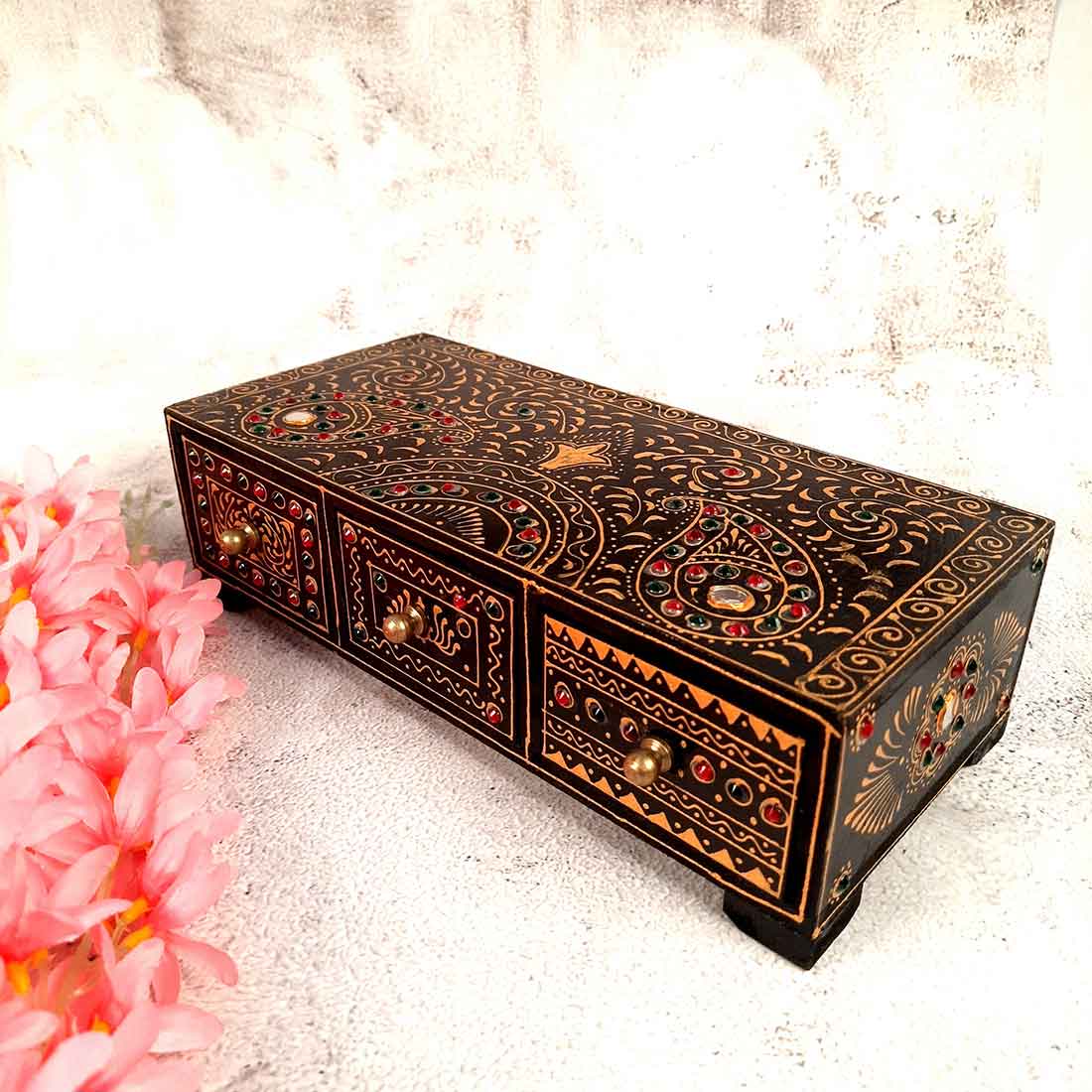 Jewelry Box Wooden | Decorative Jewellery Box - For Organizing & Gifts - 12 Inch - ApkaMart