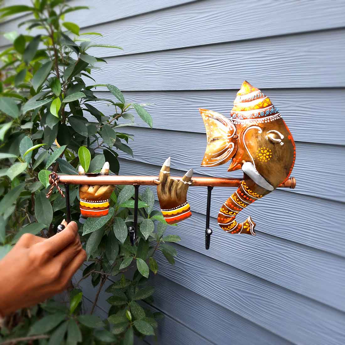 Metal Wall Hanger - Key Hook Ganesha Design - For Home Decor - 13 Inch - ApkaMart
