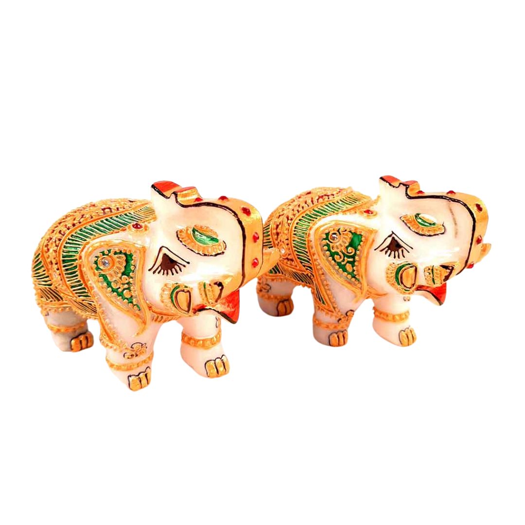 Elephant Showpiece Marbel - For Center Table & Home Decoration - 3 Inch -Set of 2 - ApkaMart
